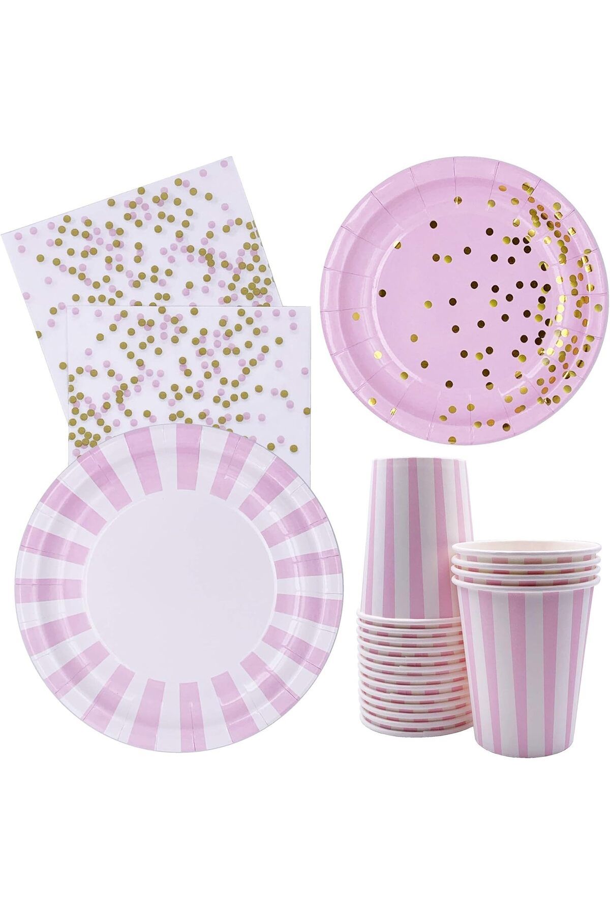 COOYA-128Pcs Pink Dot Disposable Tableware, Party Supplies, for Wedding Baby Shower Bridal Shower 7