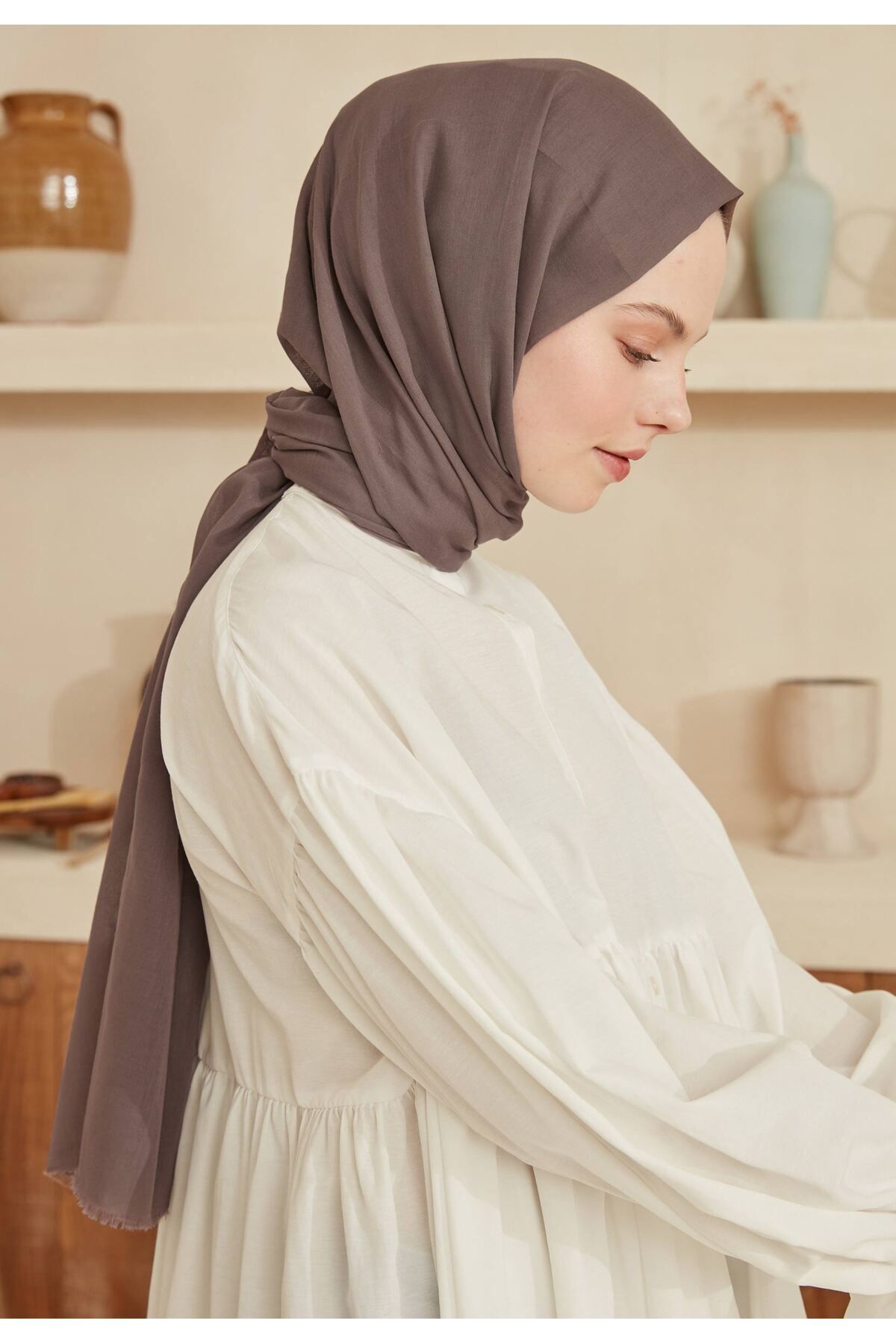 Fresh-Thin Cotton Voile Shawl Ash 8