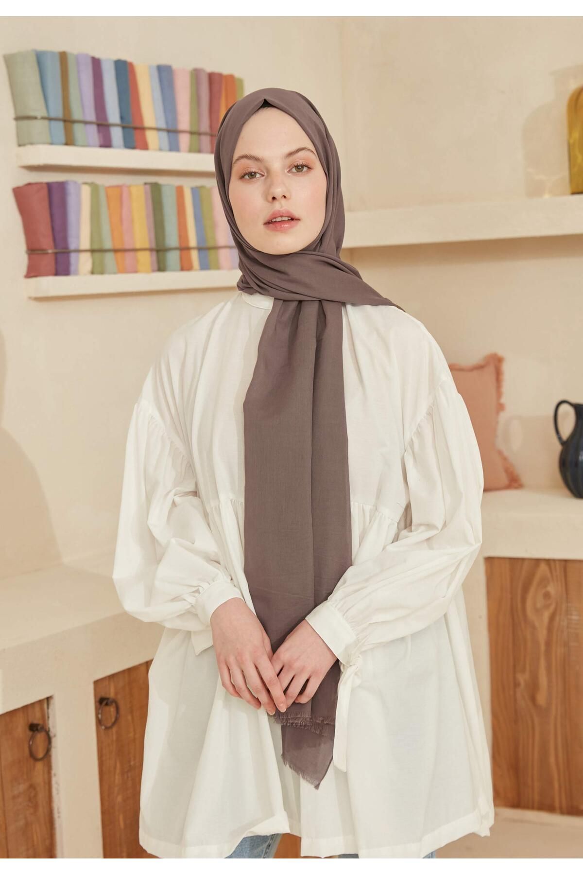 Fresh-Thin Cotton Voile Shawl Ash 7