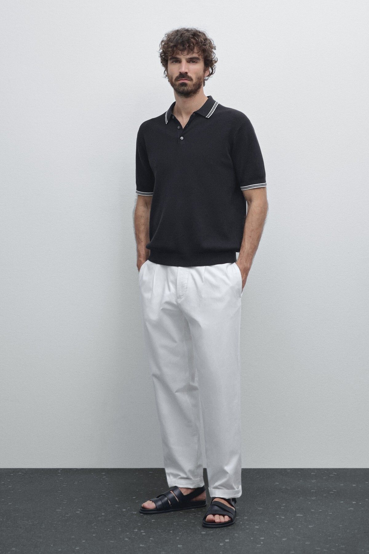 تی شرت یقه چوگان 100% پنبه بافتنی Massimo Dutti