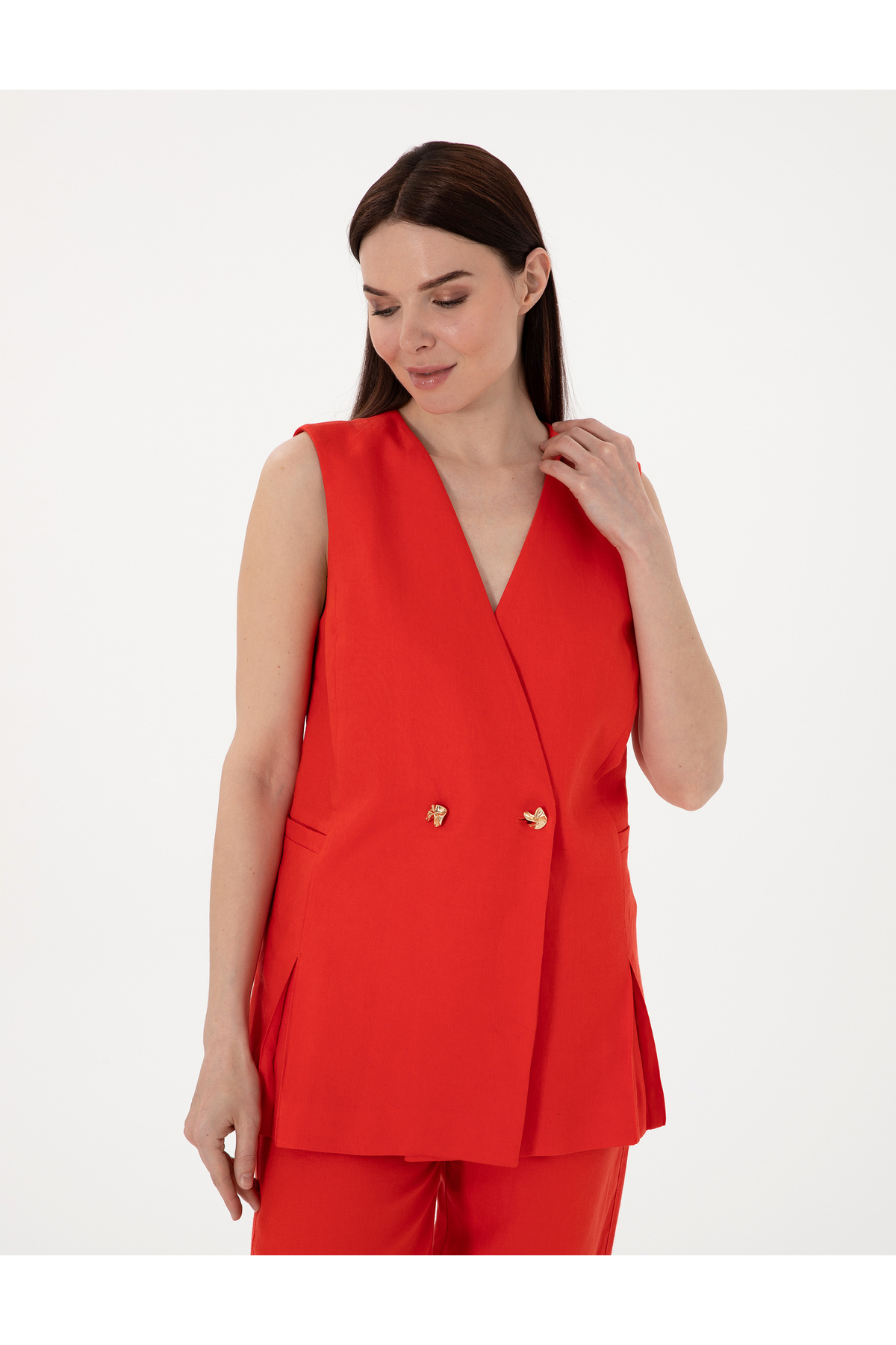 Pierre Cardin-Red Regular Fit Linen Vest 50299984-Vr030 3