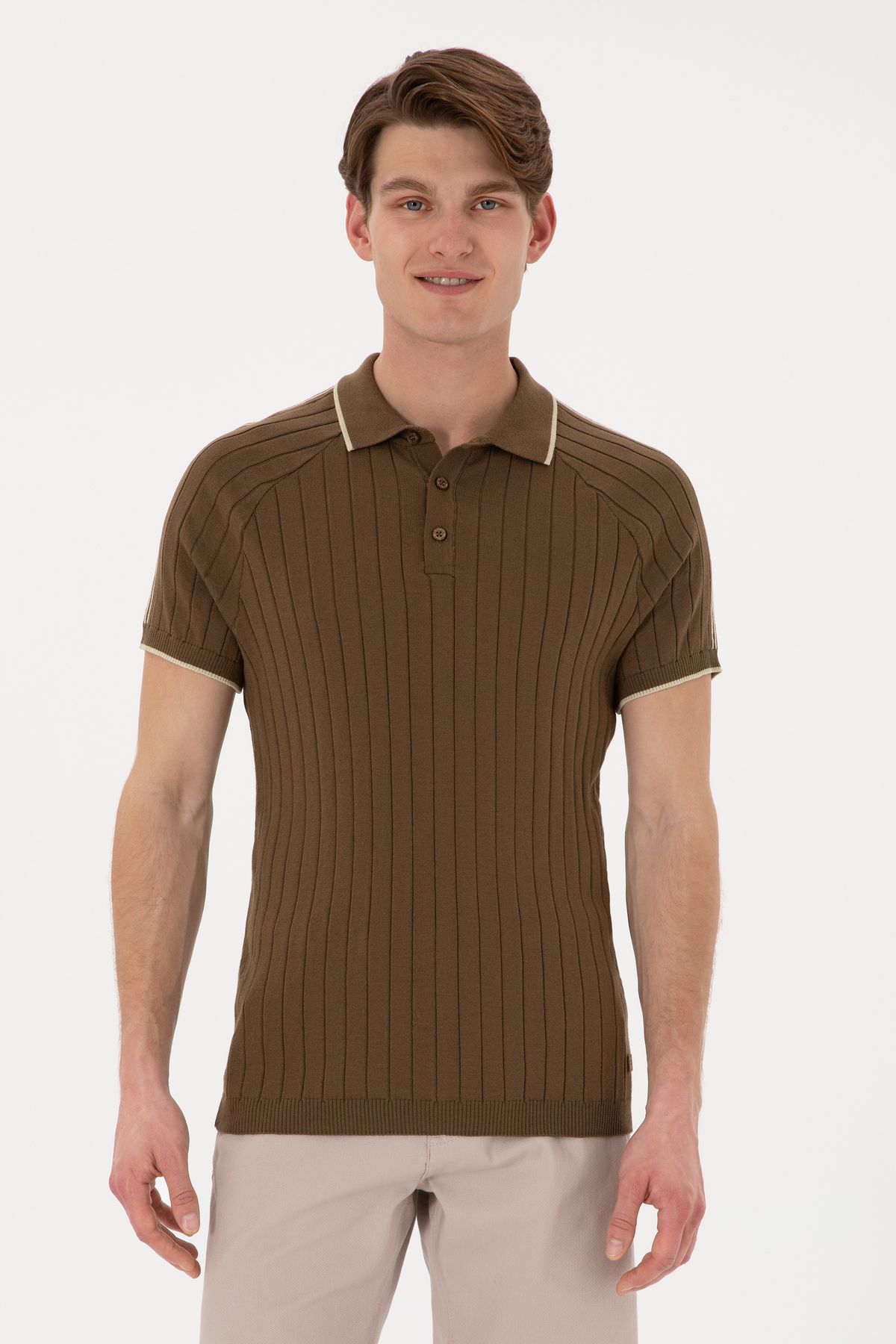 تیشرت مردانه اسلیم فیت یقه خاکی 50306481-vr027 U.S. Polo Assn.