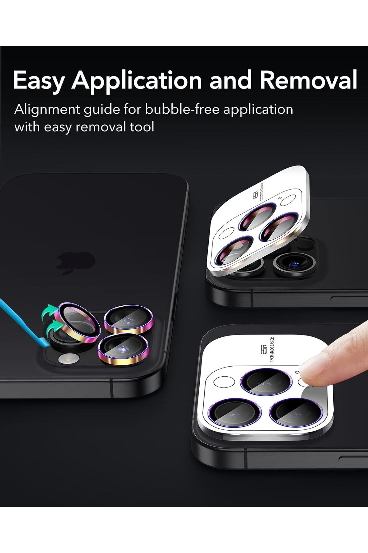 AWH-واقي عدسة الكاميرا لجهاز iPhone 16/15/14 Pro Max/Pro، مقاوم للخدش، لوني 6