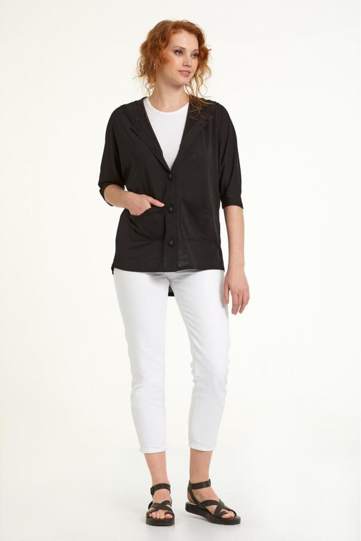 İKİLER-Buttoned Front Hooded Cardigan 023-4404 2