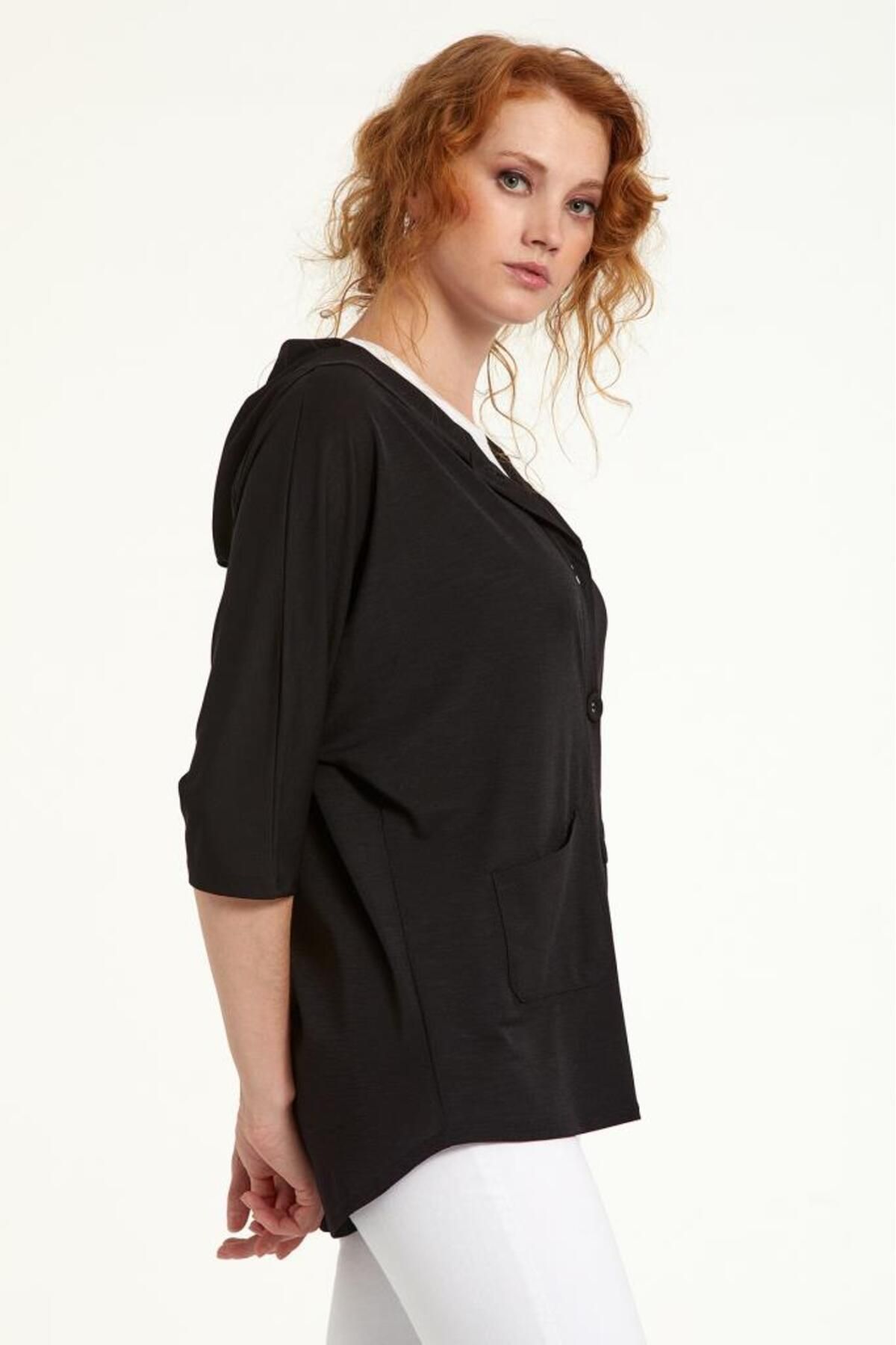 İKİLER-Buttoned Front Hooded Cardigan 023-4404 3