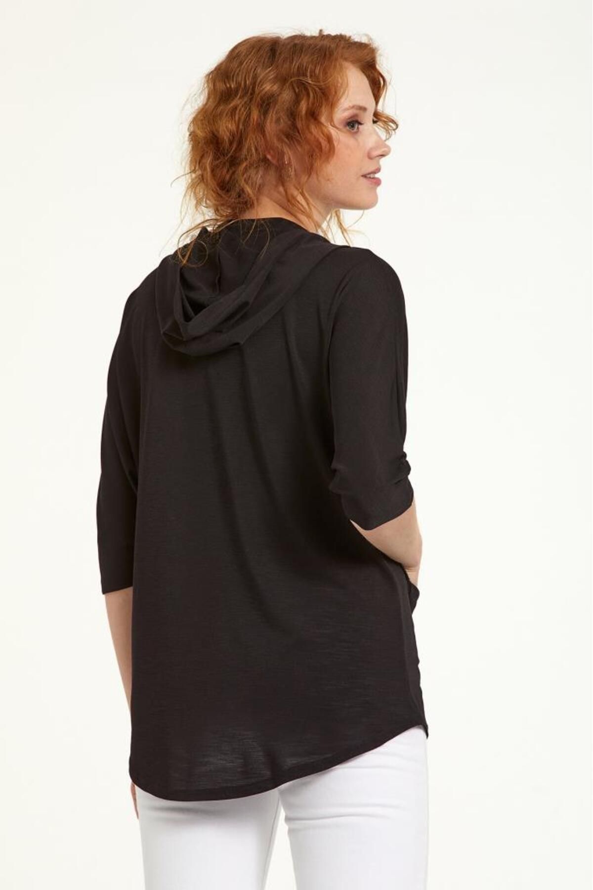 İKİLER-Buttoned Front Hooded Cardigan 023-4404 4