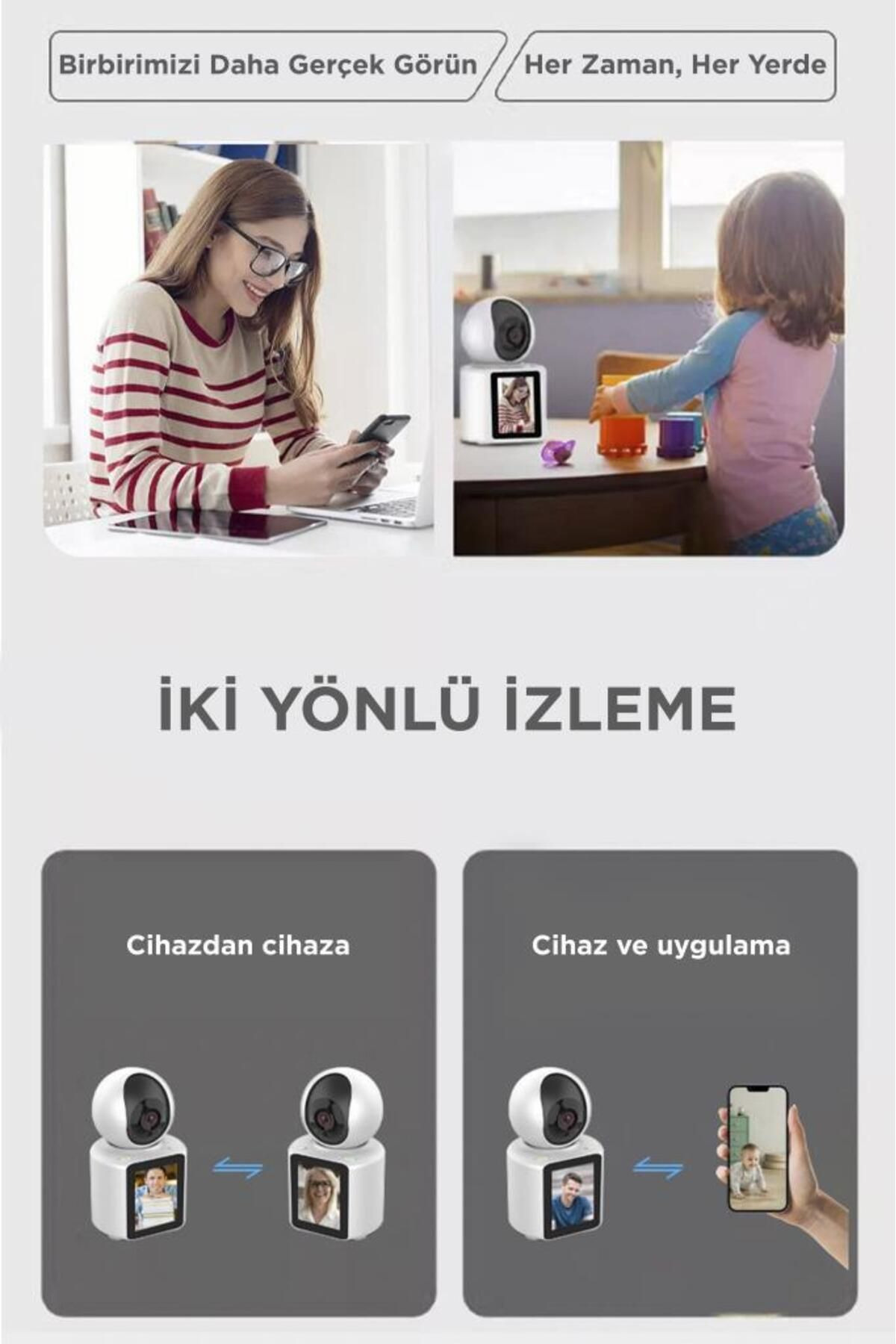 Ahanda Buldum Monitörlü Smart Ip Full Hd 360° Akıllı Güvenlik Kamerası Bebek Kamerası fotoğrafı 2 (önizleme)