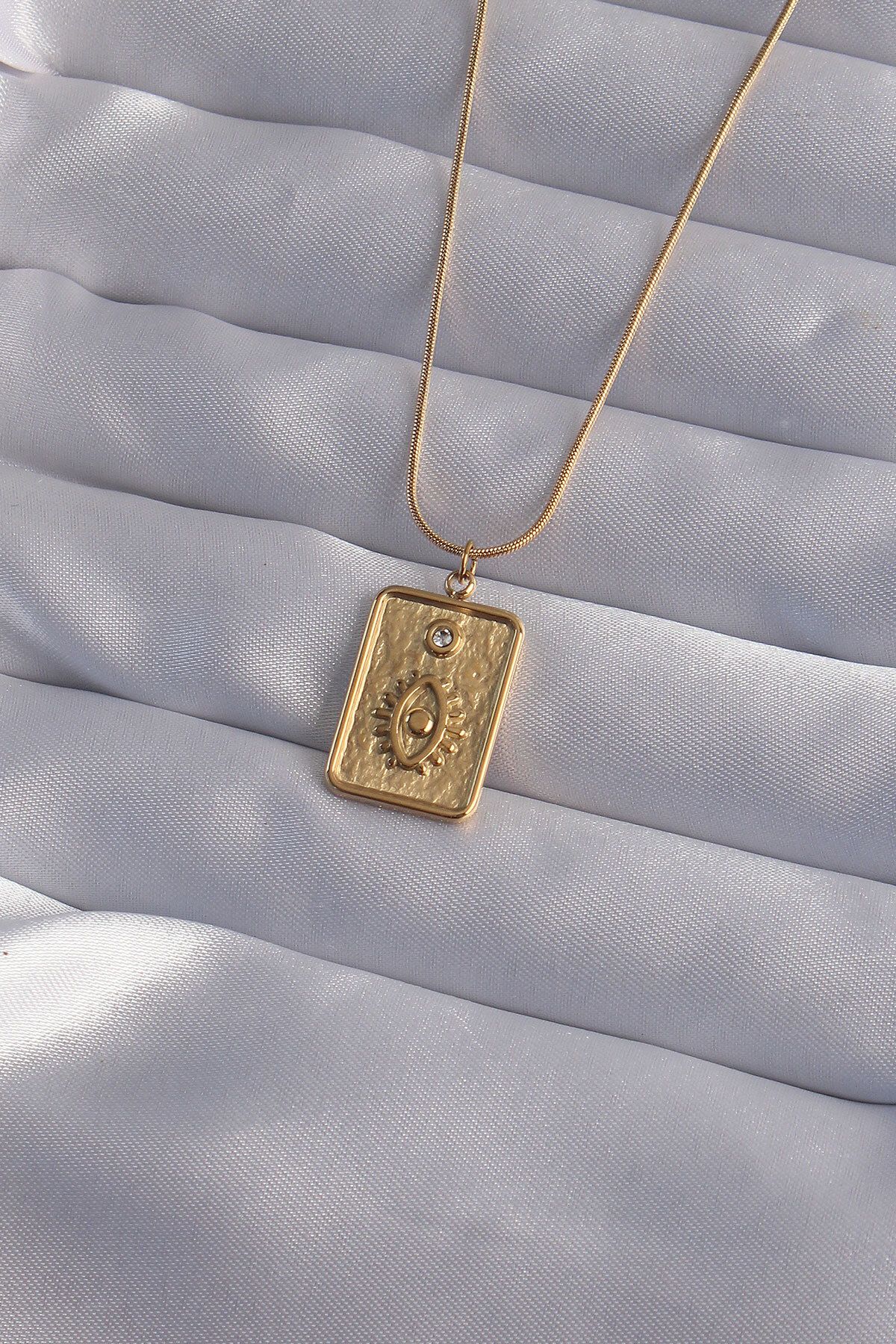 karadağsb 316L Çelik Zincir Gold Renk Zirkon Taşlı Göz Figür Tarot Kolye - Tj-Bko9017