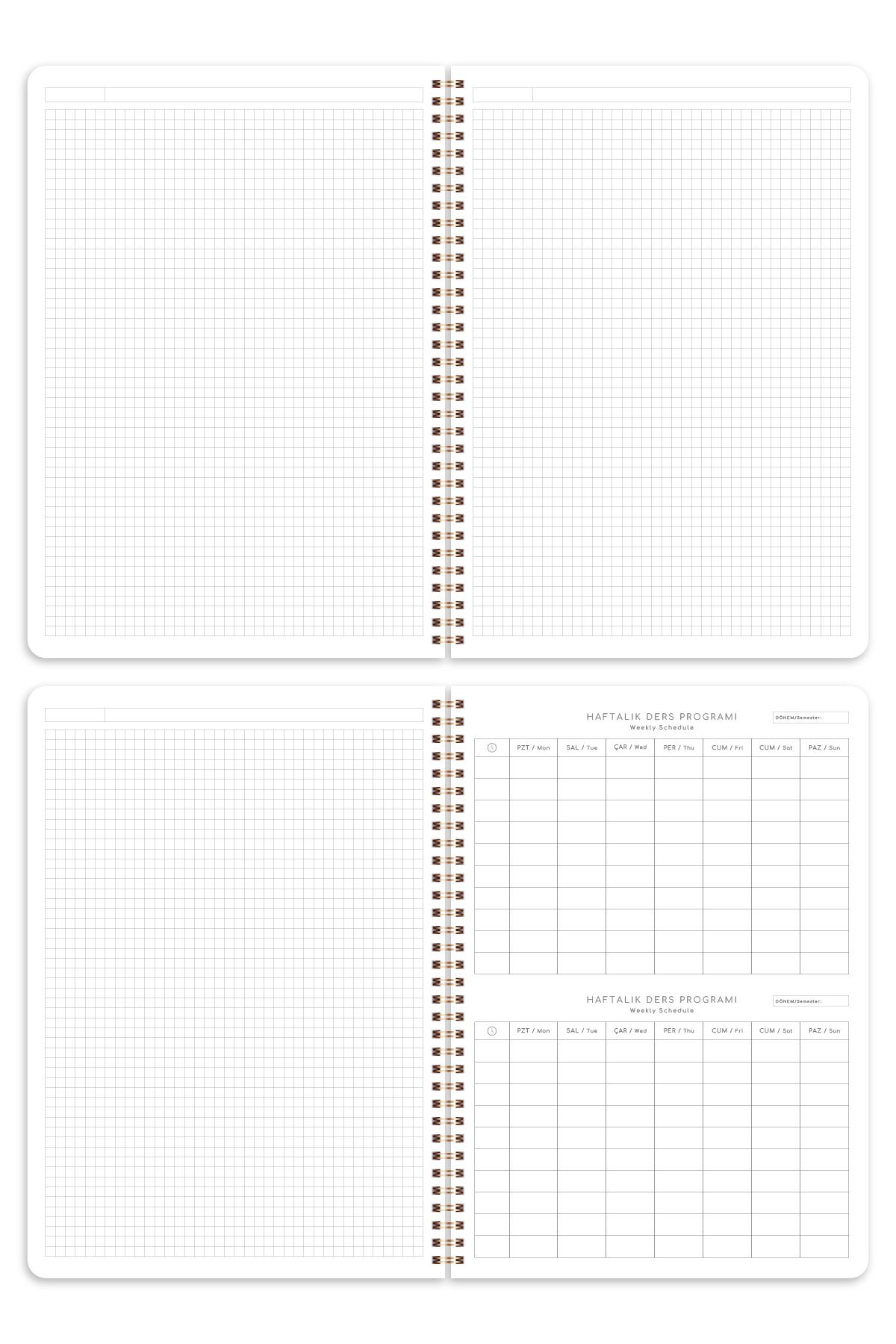 PAPERORA-مجموعة غطاء كرتوني حلزوني مقاس A4 مكونة من 4 دفاتر مدرسية مربعة 80 ورقة - ديسكو أزرق مع جدول الدروس 8