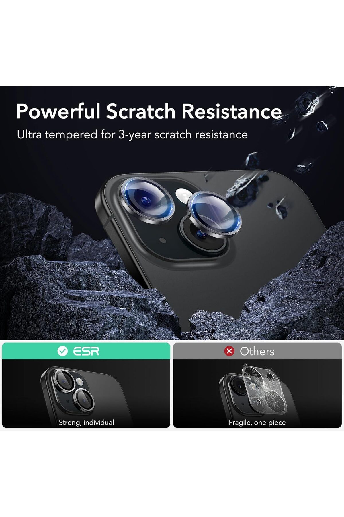 AWH-واقي عدسة الكاميرا لهاتف iPhone 15/15 Plus/14/14 Plus، مقاوم للخدش من Armorite (أسود) 6