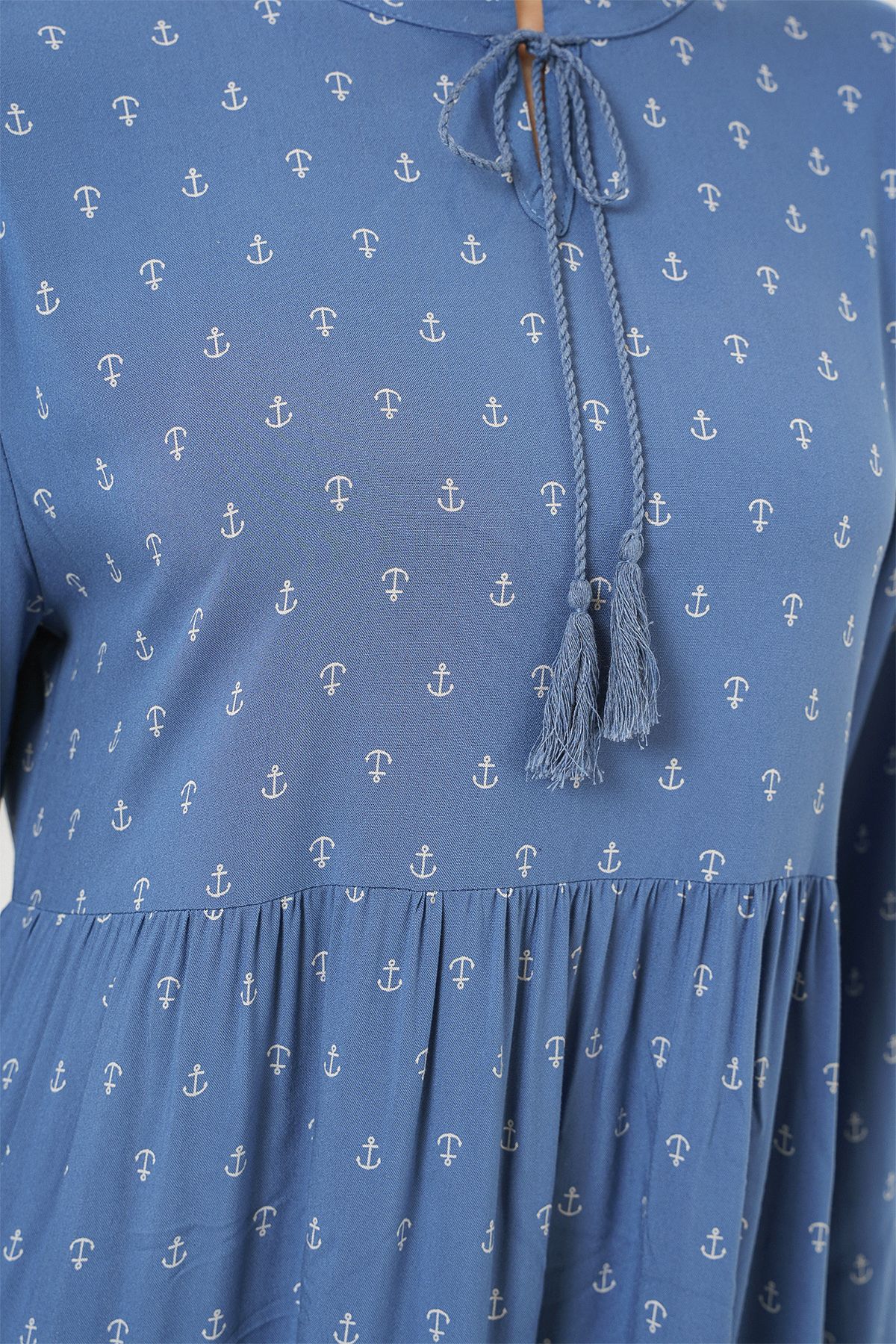 Bigdart-1627 Rochie Hijab cu șireturi - Albastru 5