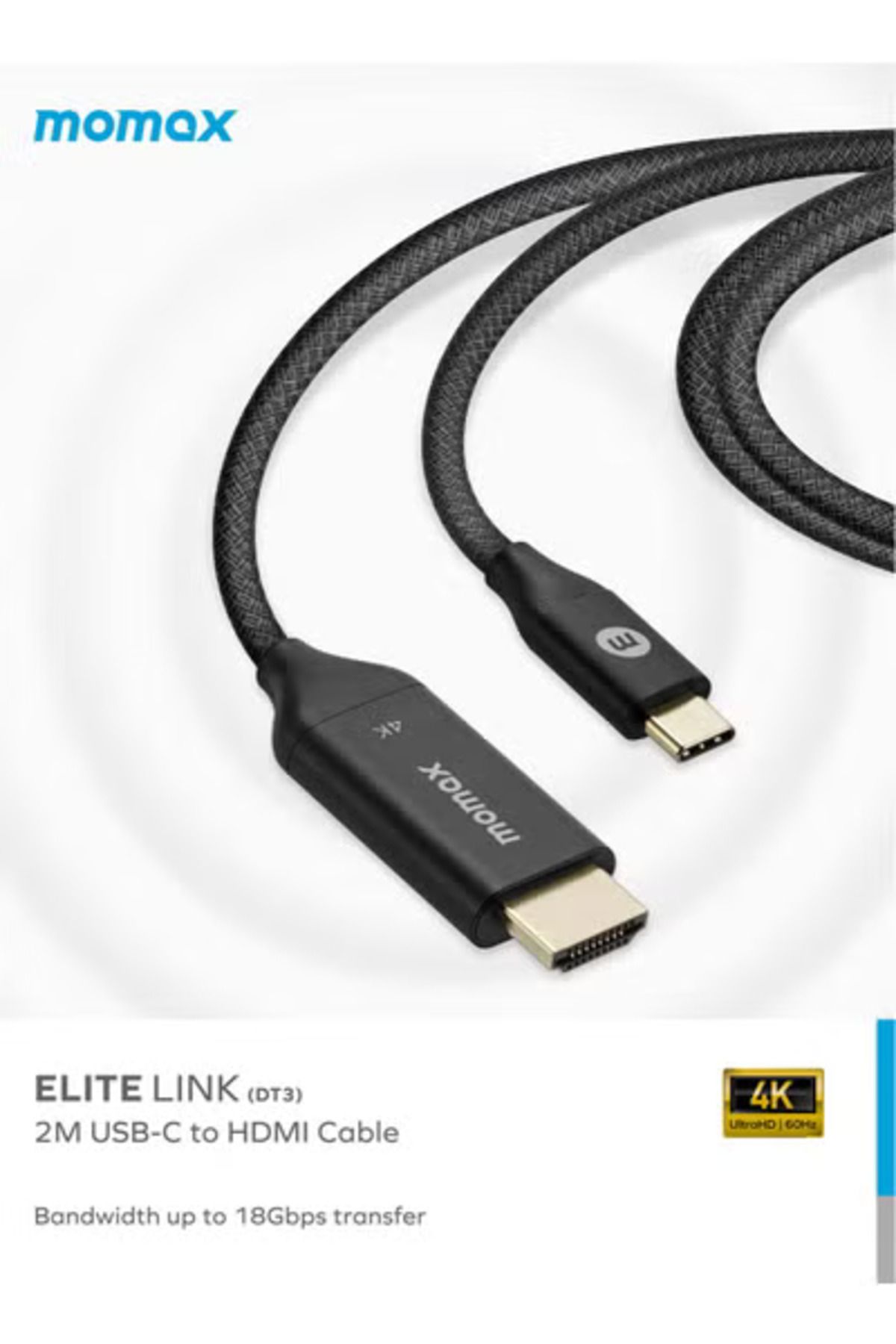 Momax-Momax Elite Link USB-C to HDMI 4K 2.0 Cable 2 Meter Bandwidth up to 18Gbps Connector Black 2