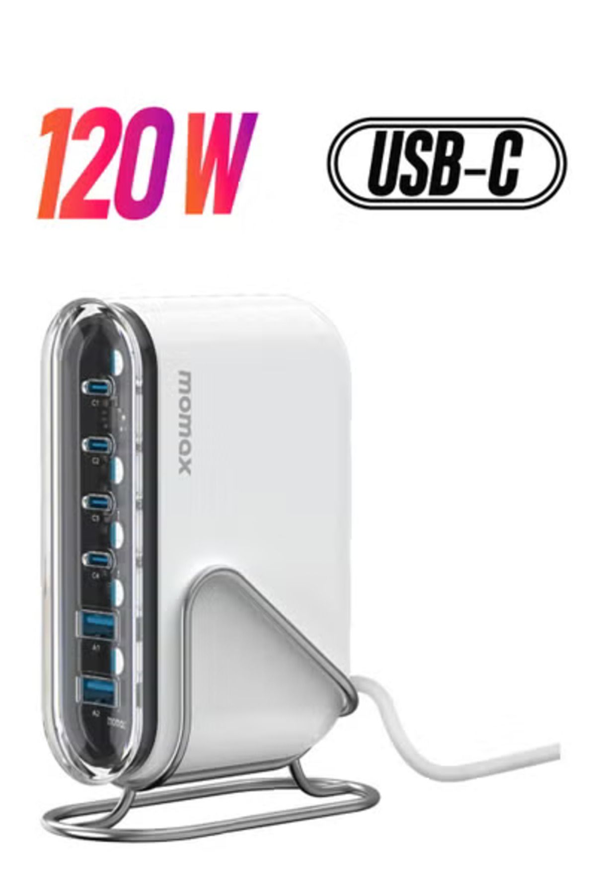 Momax-UM55 1-Charge Flow Plus PD 120W 6 Ports GaN Tech USB-C & USB-A Fast Charging - White 1