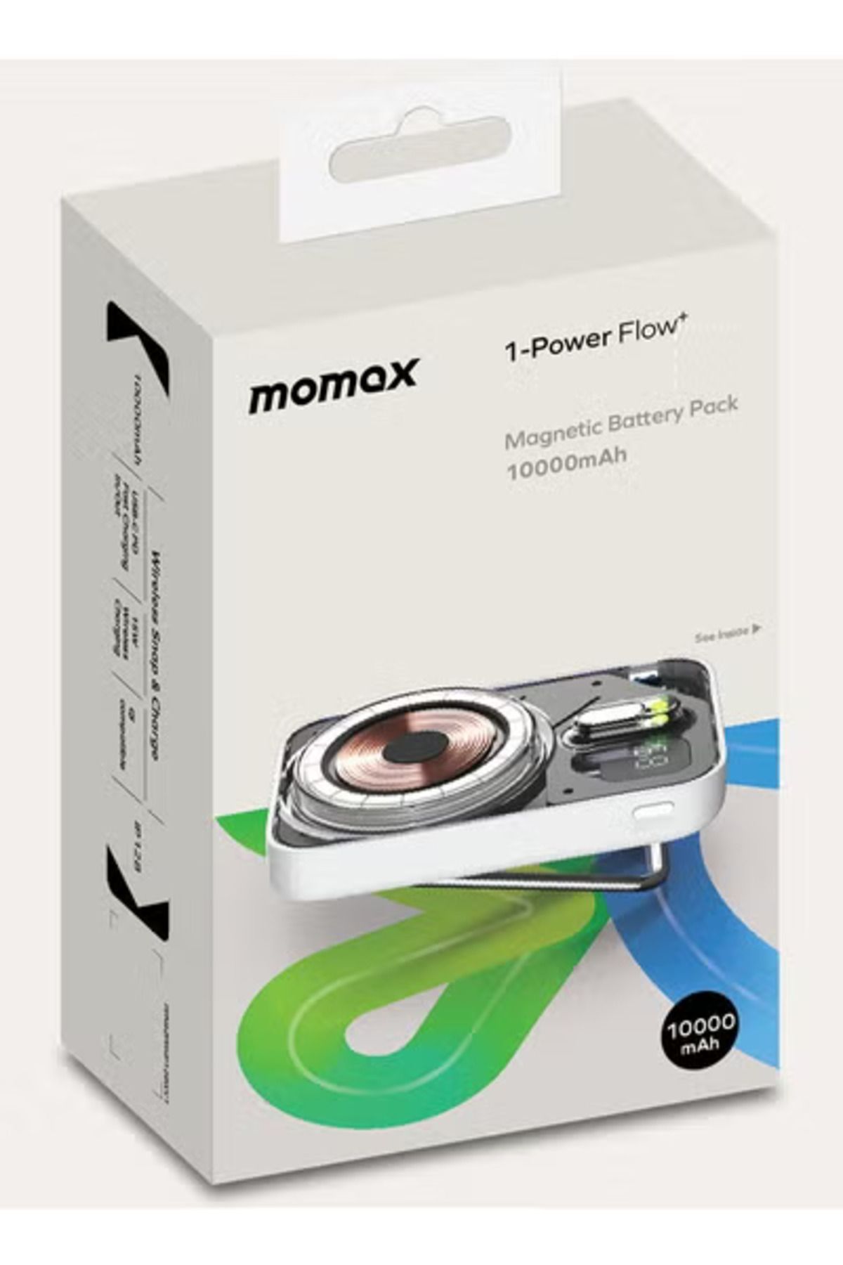 Momax-1-Power Flow Plus 10000 mAh Mag Wireless Battery Pack with Stand Compatible with Magsafe White 3