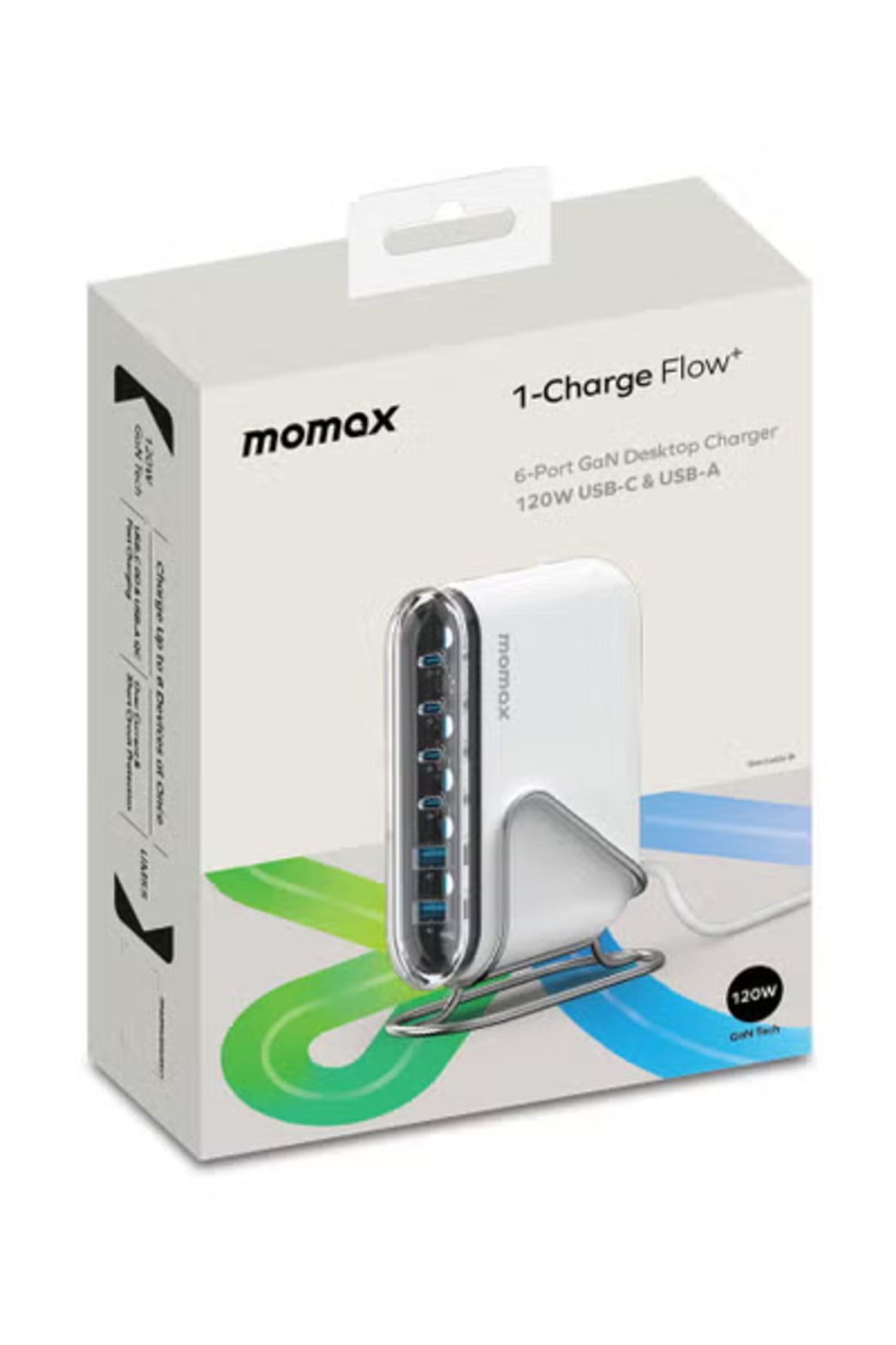 Momax-UM55 1-Charge Flow Plus PD 120W 6 Ports GaN Tech USB-C & USB-A Fast Charging - White 2