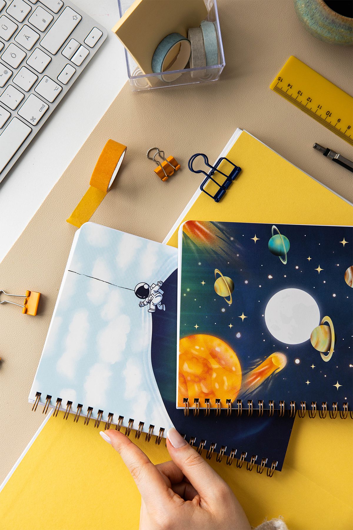 PAPERORA-A5 Spiral Cardboard Cover Set of 2 Ruled School Notebook 80 Sheets, Galaxy with Lesson Schedule 3