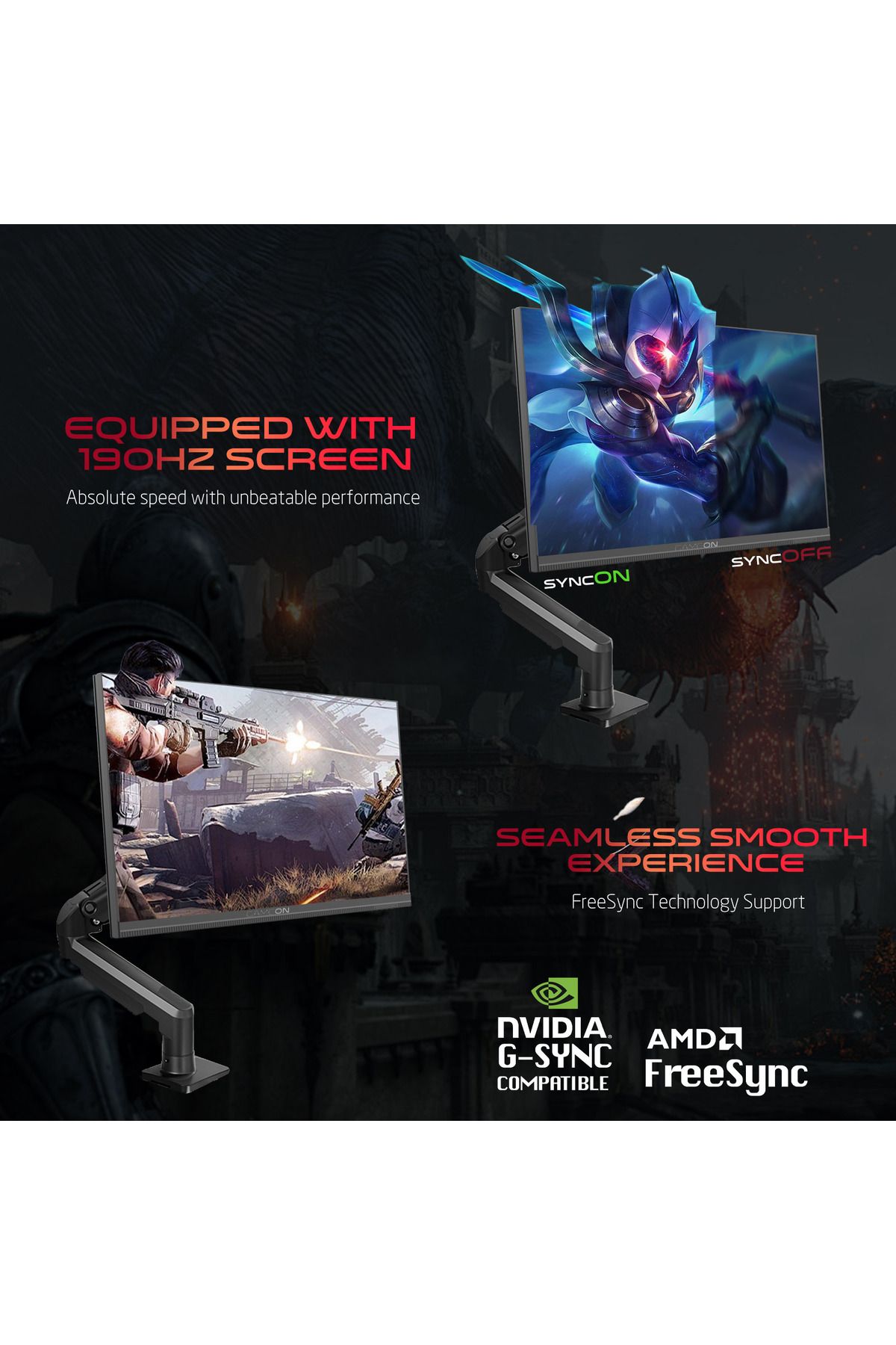 GAMEON-GOM27FHD190IPSX 27 Inch Gaming Monitor, 1920x1080p FHD, 190Hz Fast IPS, 0.5ms with Stand - Black 2