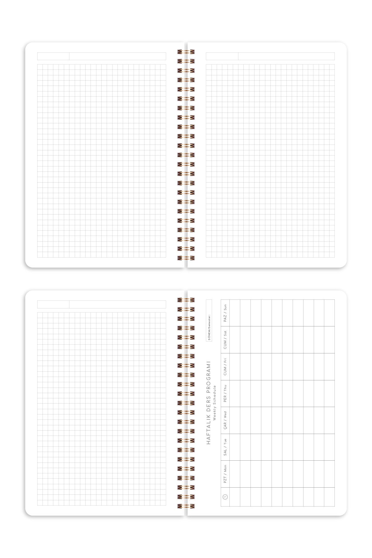 PAPERORA-A5 Spiral Cardboard Cover Set of 2 Checkered School Notebook 80 Sheets, Teddy Bear with Lesson Schedule 8