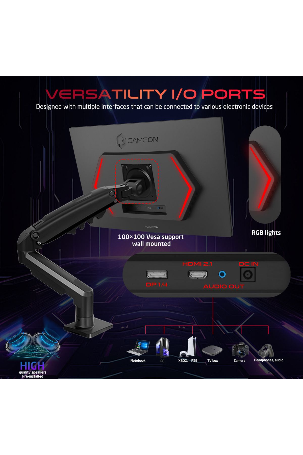 GAMEON-GOM27FHD190IPSX 27 Inch Gaming Monitor, 1920x1080p FHD, 190Hz Fast IPS, 0.5ms with Stand - Black 4