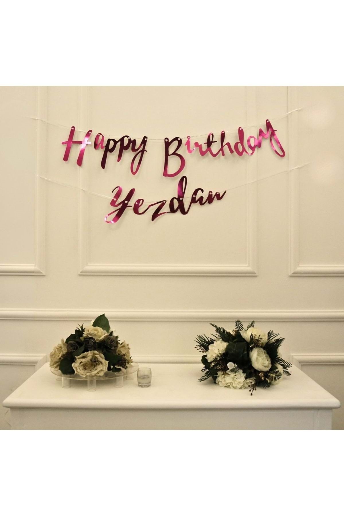 Organizasyon Pazarı Kişiye Özel Fuşya Renkli Happy Birthday El Yazısı Banner