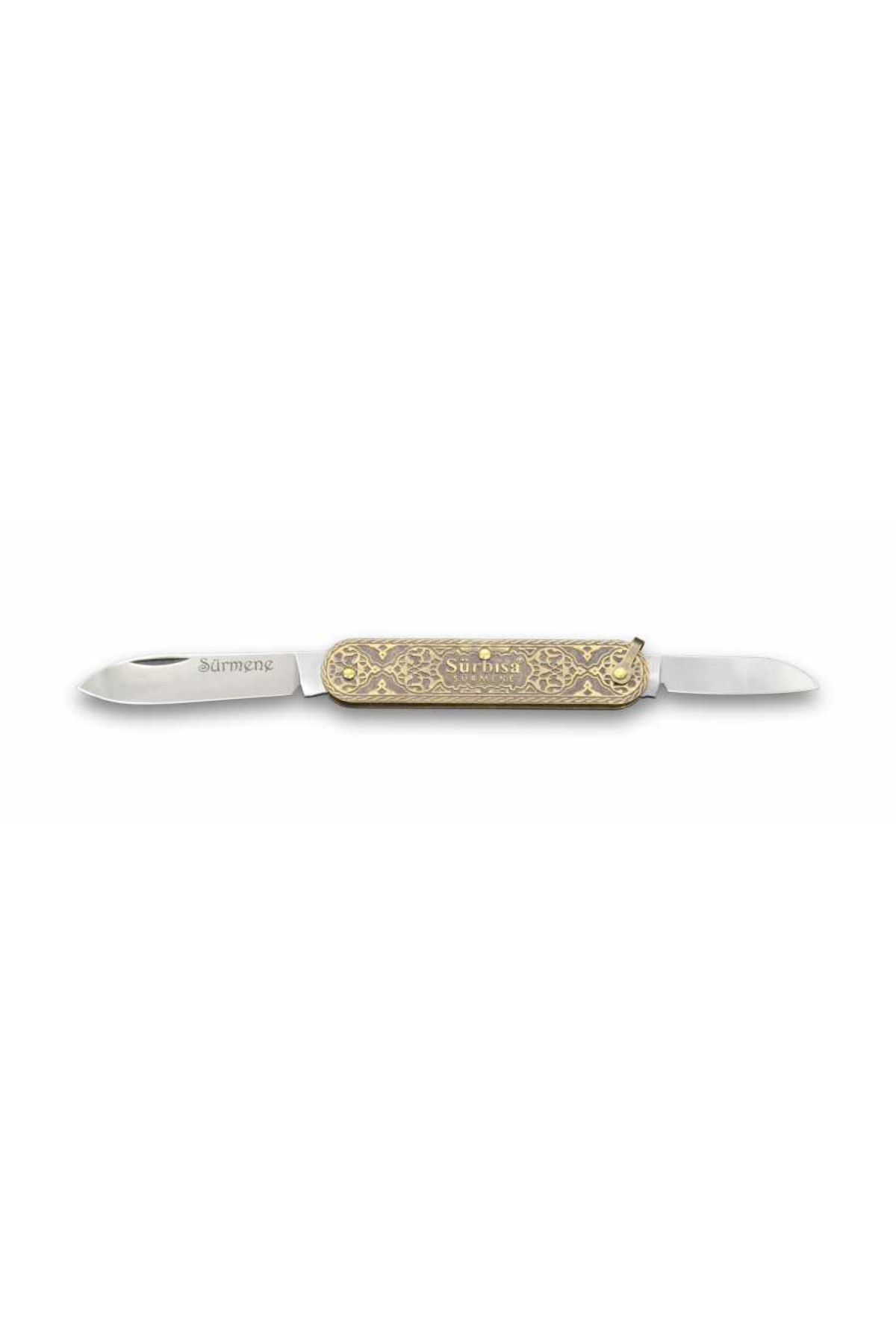 karadağsb 61804 Pirinç İşlemeli Sürmene Çakısı 5,5 / 3,5 Cm - Çift Bıçaklı