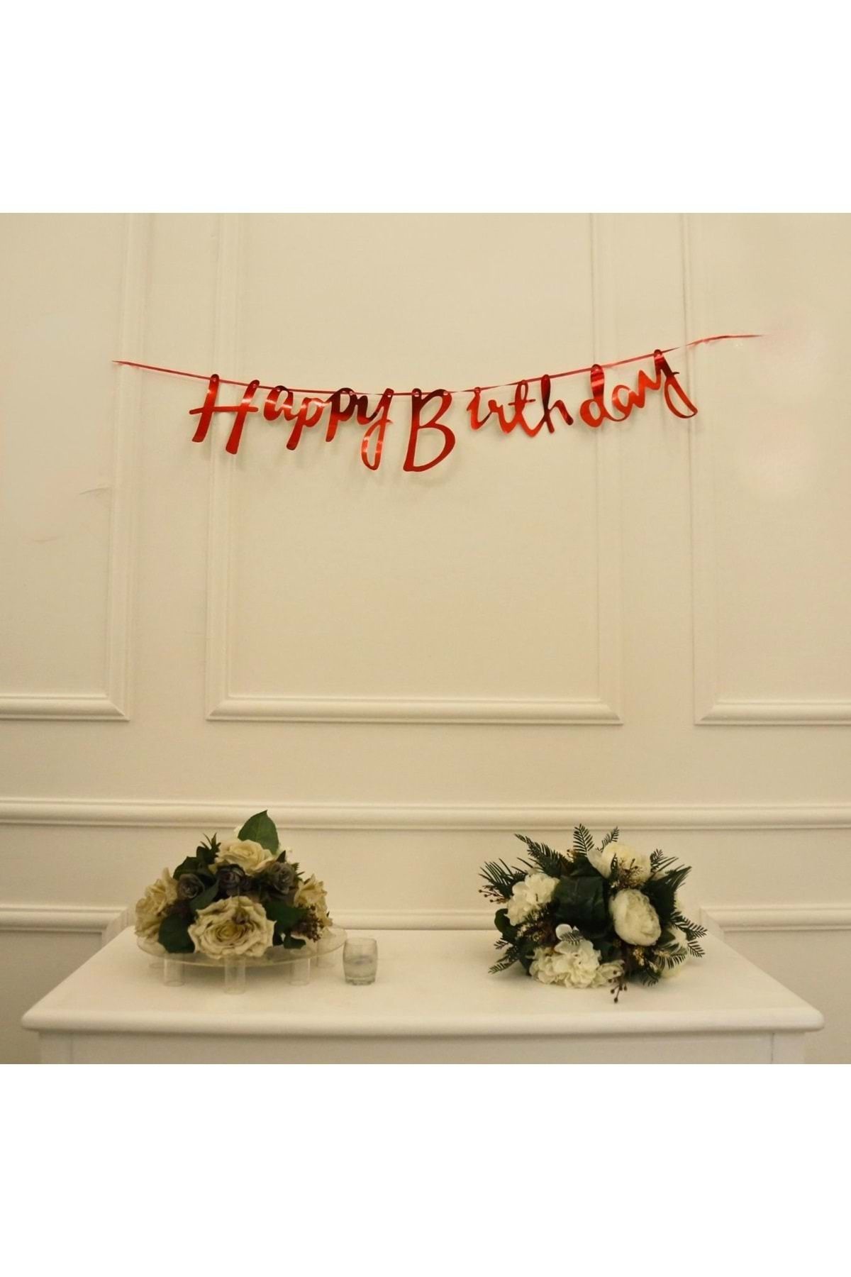 Organizasyon Pazarı Kırmızı Renkli Happy Birthday El Yazısı Banner