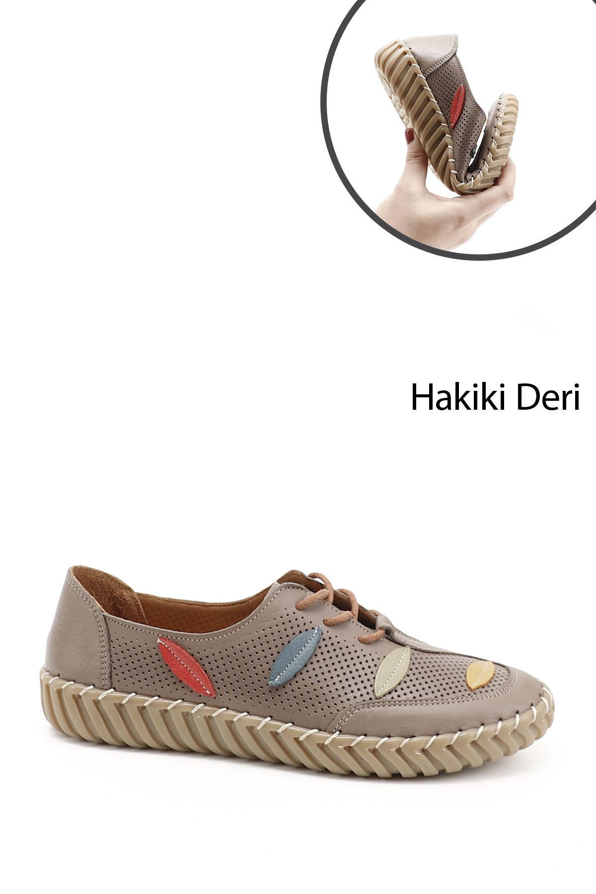 GÖNDERİ Pantofi De Damă Mink Antique Gön Din Piele Naturală Cu Vârf Rotund Și Talpă Plată 45671 Femeie - 36