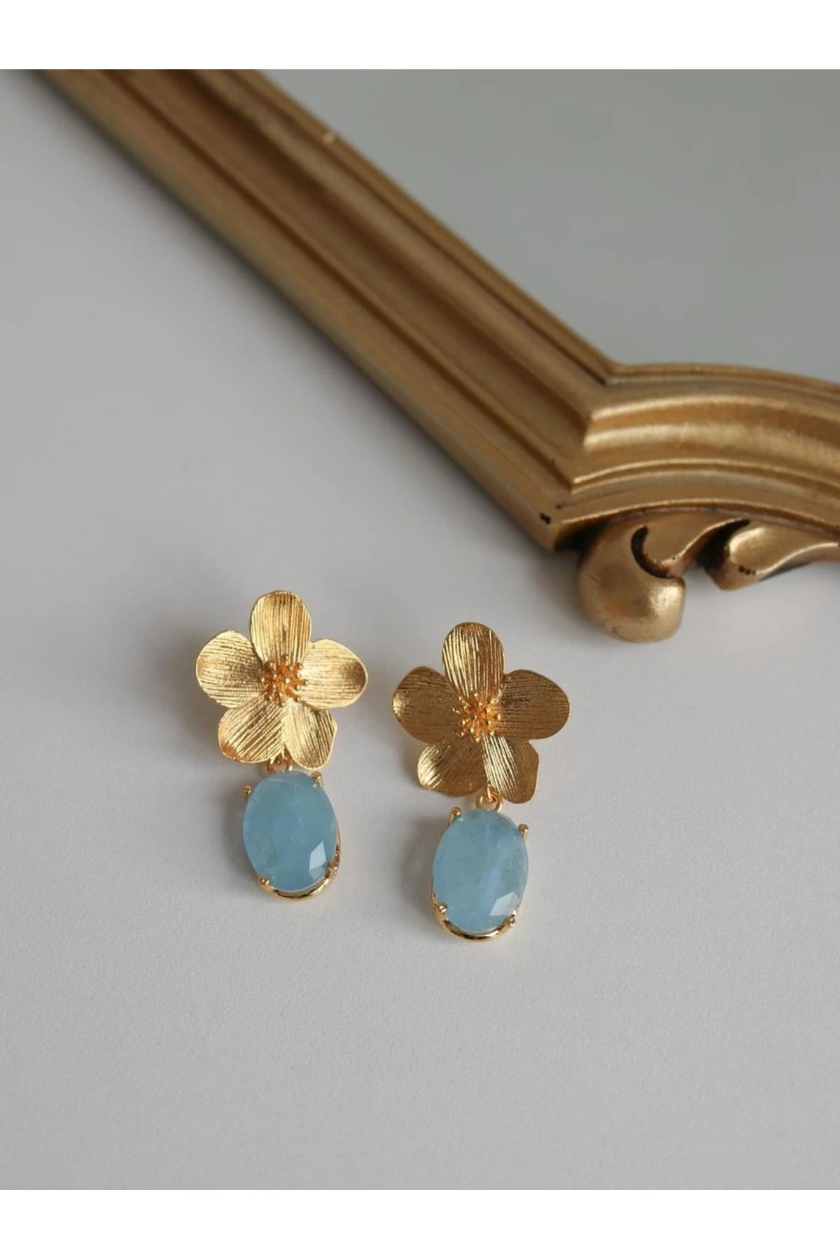 Reorah Collection-Blue Gem Blossom Earrings-Blue Gemstone Flower Earrings 1