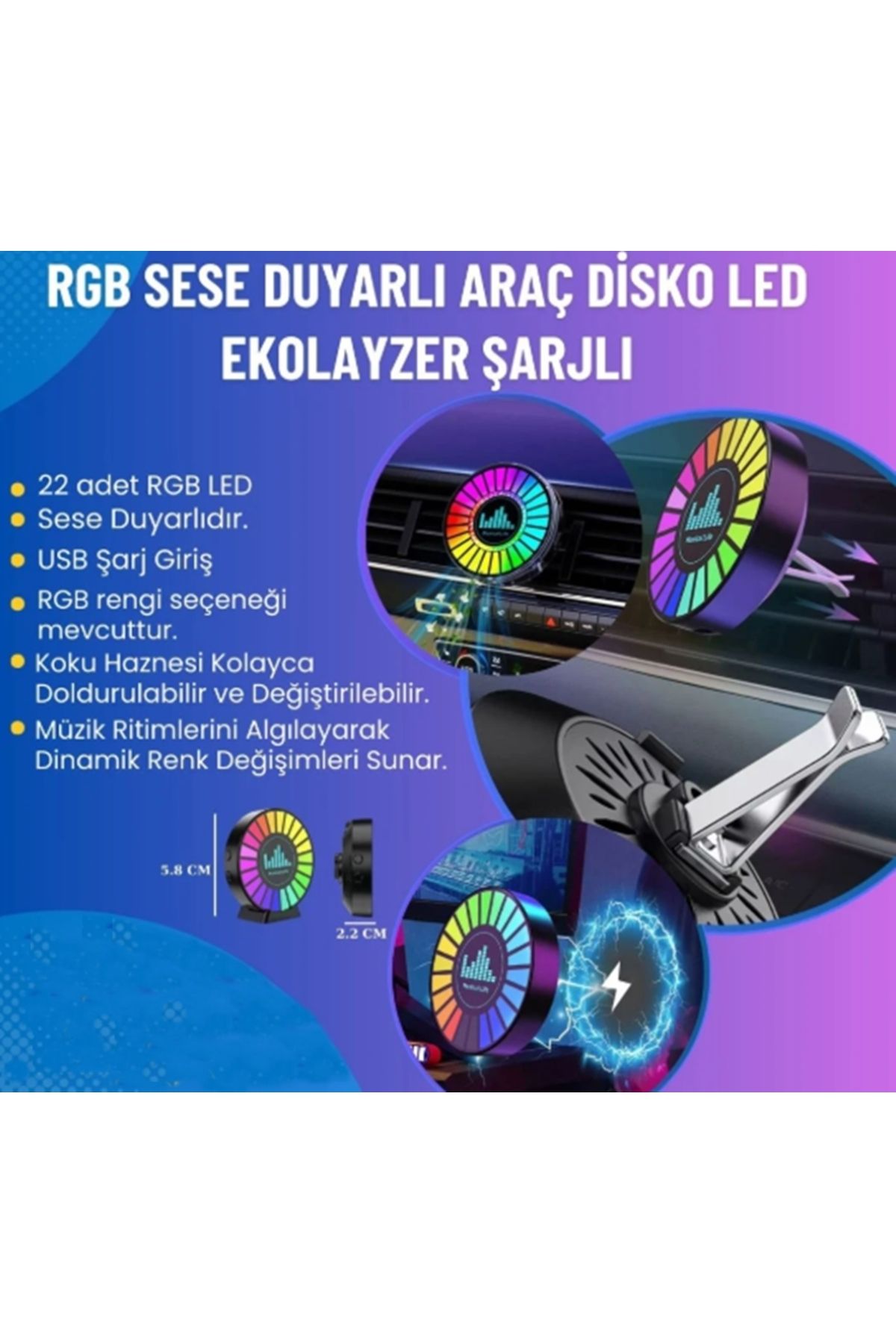 gaman-2 قطعة تعديل طول السيارة والطاولة الحساسة للصوت، يمكن التحكم في أضواء إيقاع RGB من خلال التطبيق 4