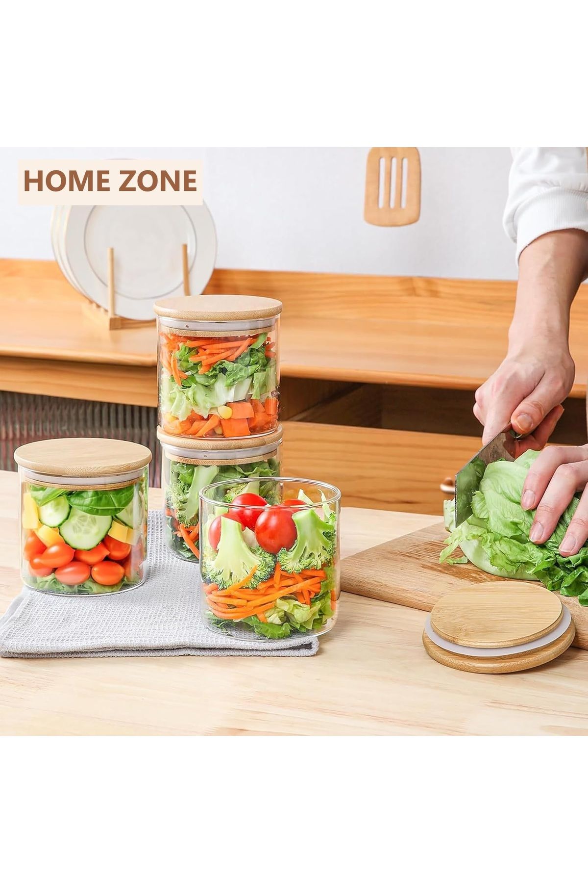 Home Zone-Set of 6, 600 ml Round Storage Jars with Lids for Spice, Coffee Jar, Tea and Sugar Container 3
