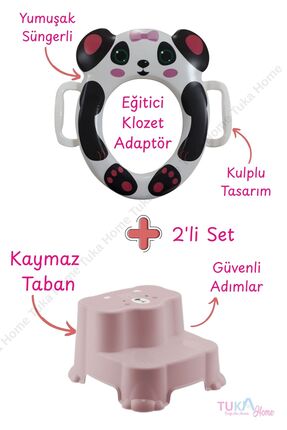 Tuka Home Çocuk Bebek Klozet Adaptörü Süngerli Yumuşak Panda Desenli ve Katlı...