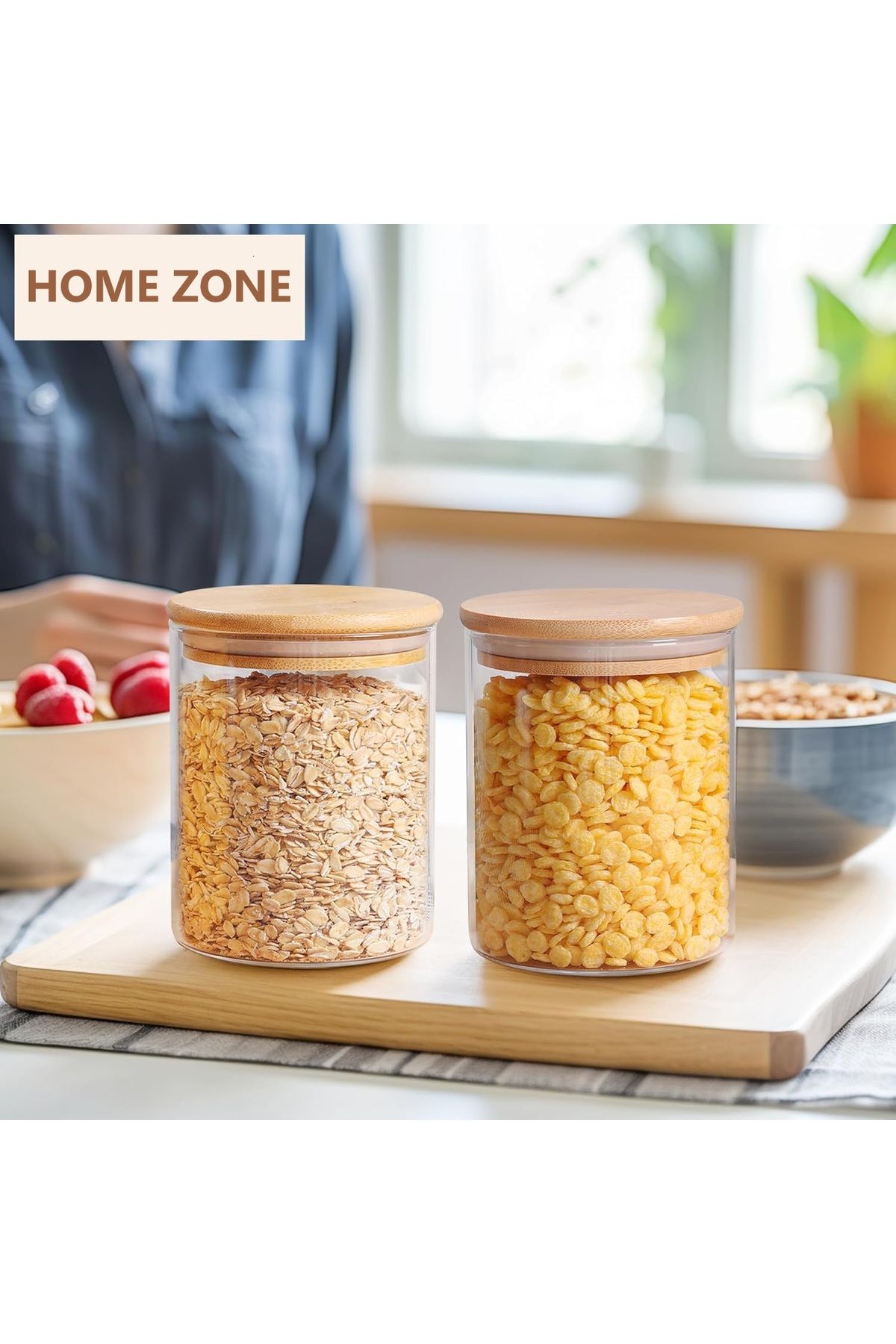 Home Zone-Set of 6, 750 ml Round Storage Jars with Lids or Spice, Coffee Jar, Tea and Sugar Container 7