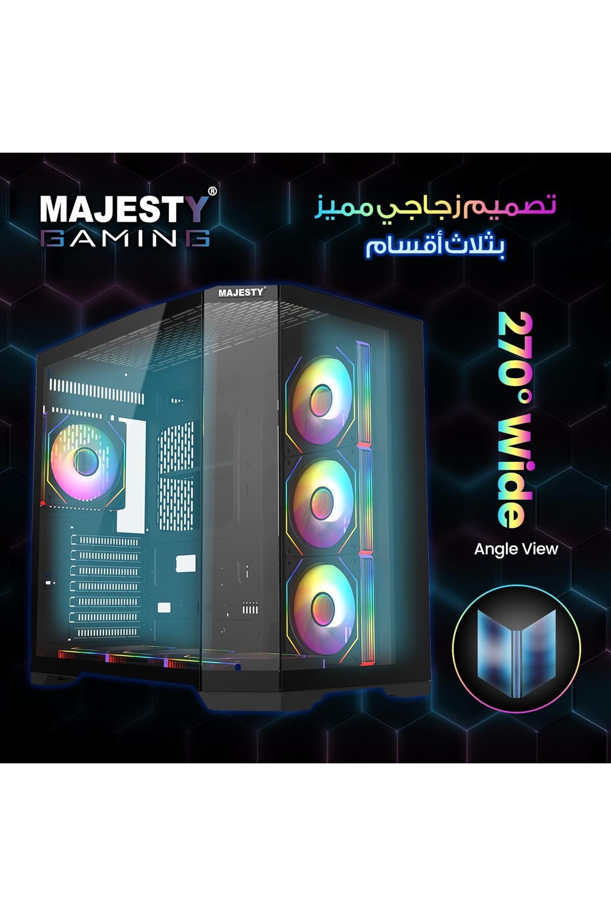 majesty-Majesty Midmavera Midtower Case, 7 ARGB Fans, Tempered Glass, ATX, Type-C & 2xUSB 3.0 Support, Black 8