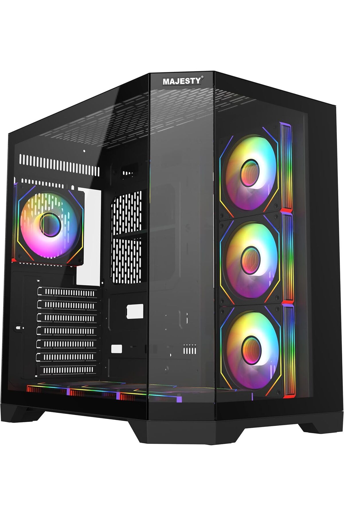 majesty-Majesty Midmavera Midtower Case, 7 ARGB Fans, Tempered Glass, ATX, Type-C & 2xUSB 3.0 Support, Black 1