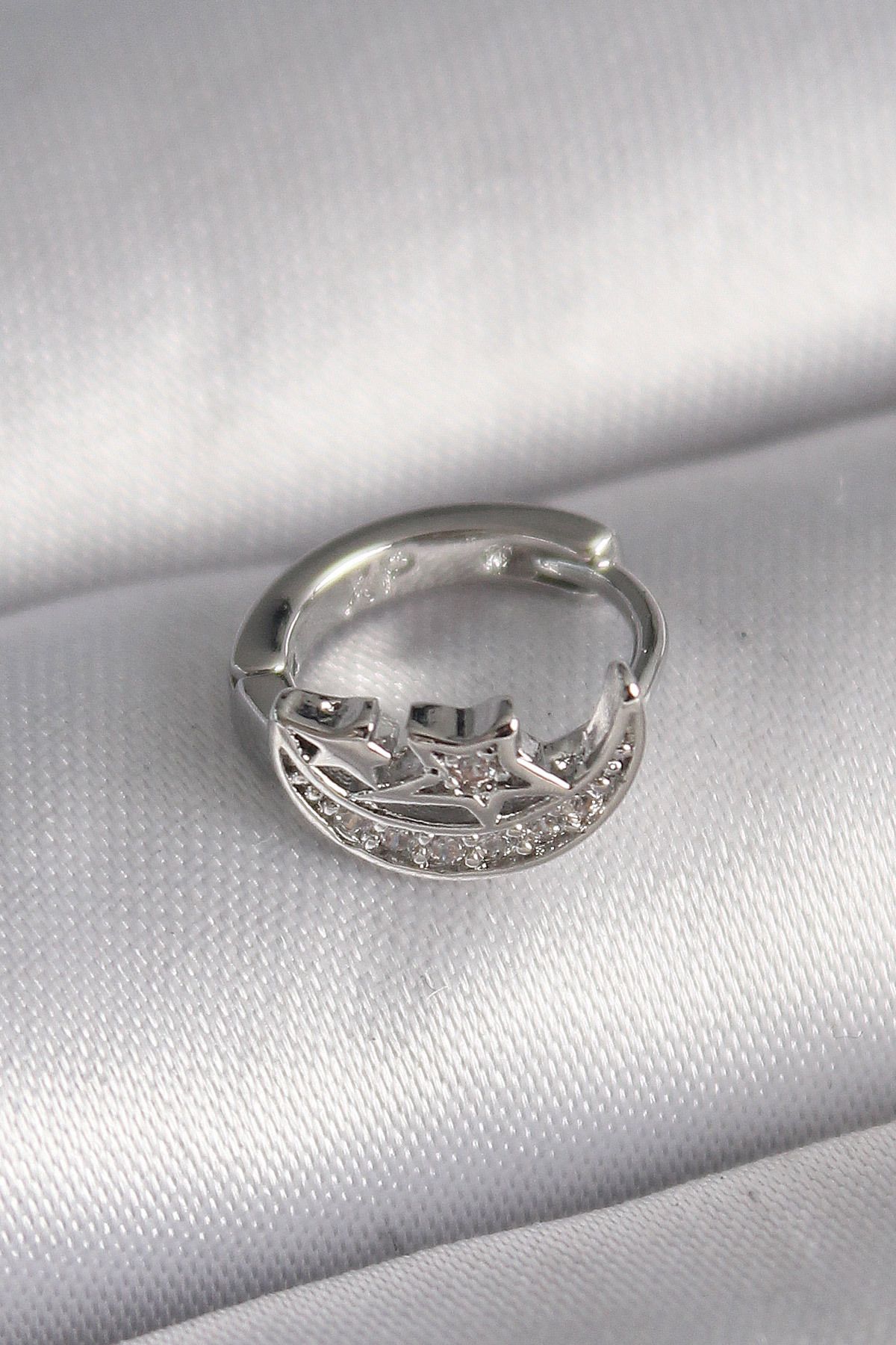 BirdoluSepet 316L Çelik Gümüş Renk Zirkon Taşlı Ay Yıldız Model Tragus Piercing - TJ-PR1323