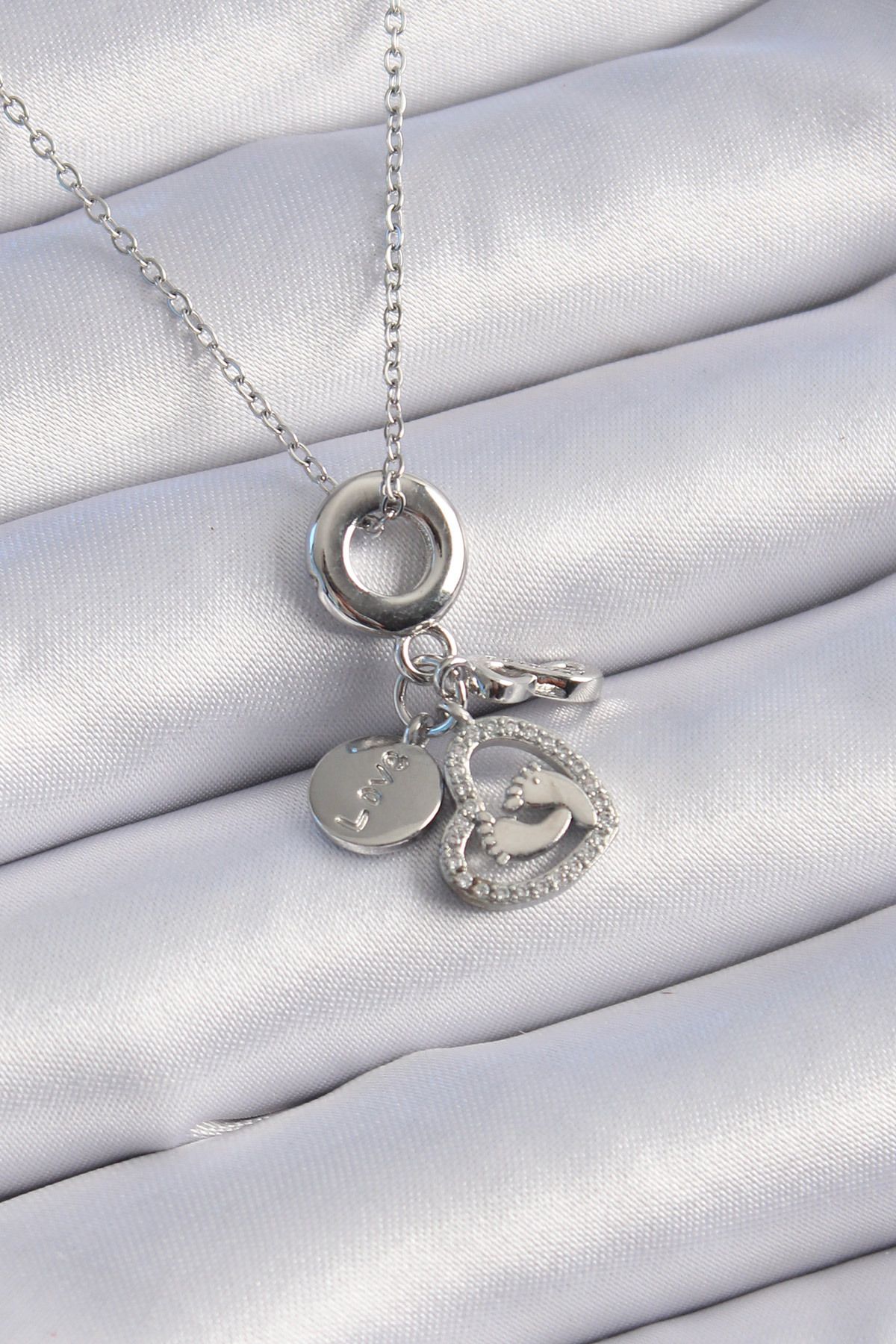 karadağsb 316L Çelik Gümüş Renk Zirkon Taş Detay Kalp Model Charm Kadın Kolye - Tj-Bko9305