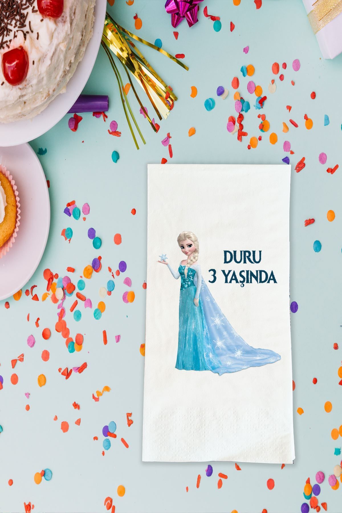 Atölye Mi Frozen Elsa Karlar Ülkesi Baskılı Peçete İsme Özel Doğum Günü Peçetesi 20 Adet