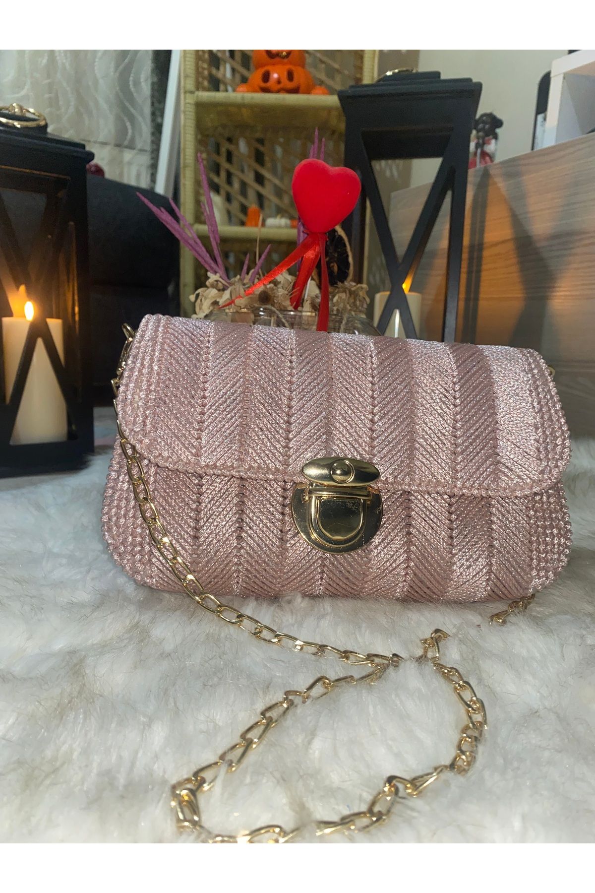 NEŞELİ HOME-Women's Canvas Model Pink Color Hand Embroidered, Hand and Arm, Shoulder Bag 5