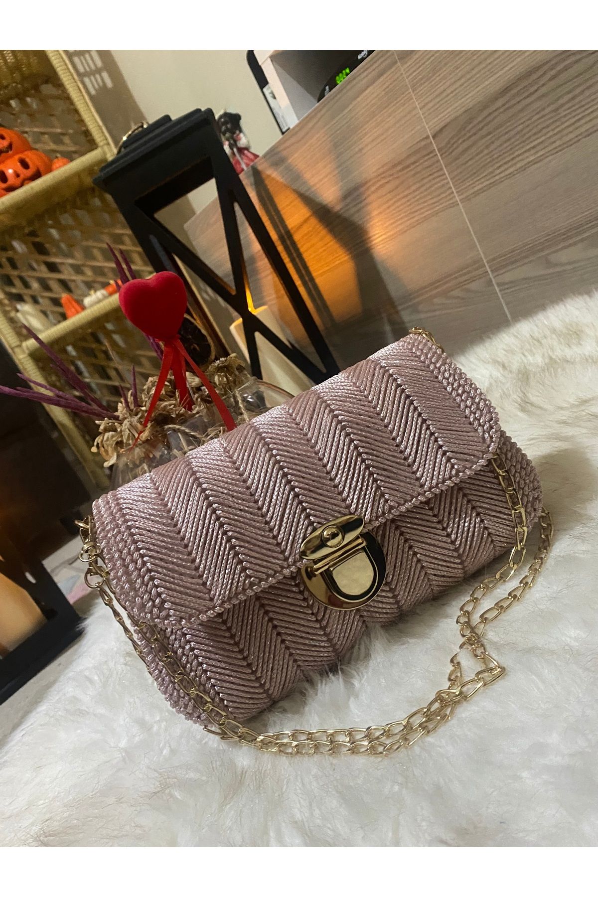 NEŞELİ HOME-Women's Canvas Model Pink Color Hand Embroidered, Hand and Arm, Shoulder Bag 1