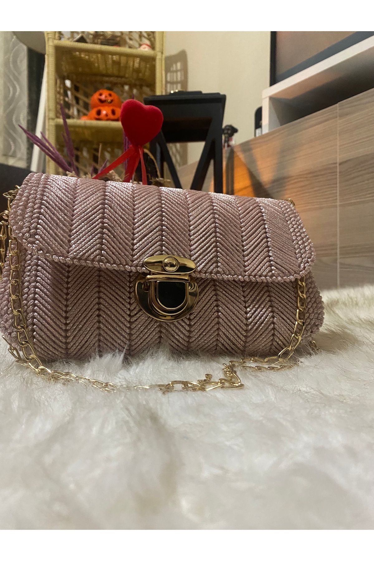 NEŞELİ HOME-Women's Canvas Model Pink Color Hand Embroidered, Hand and Arm, Shoulder Bag 3