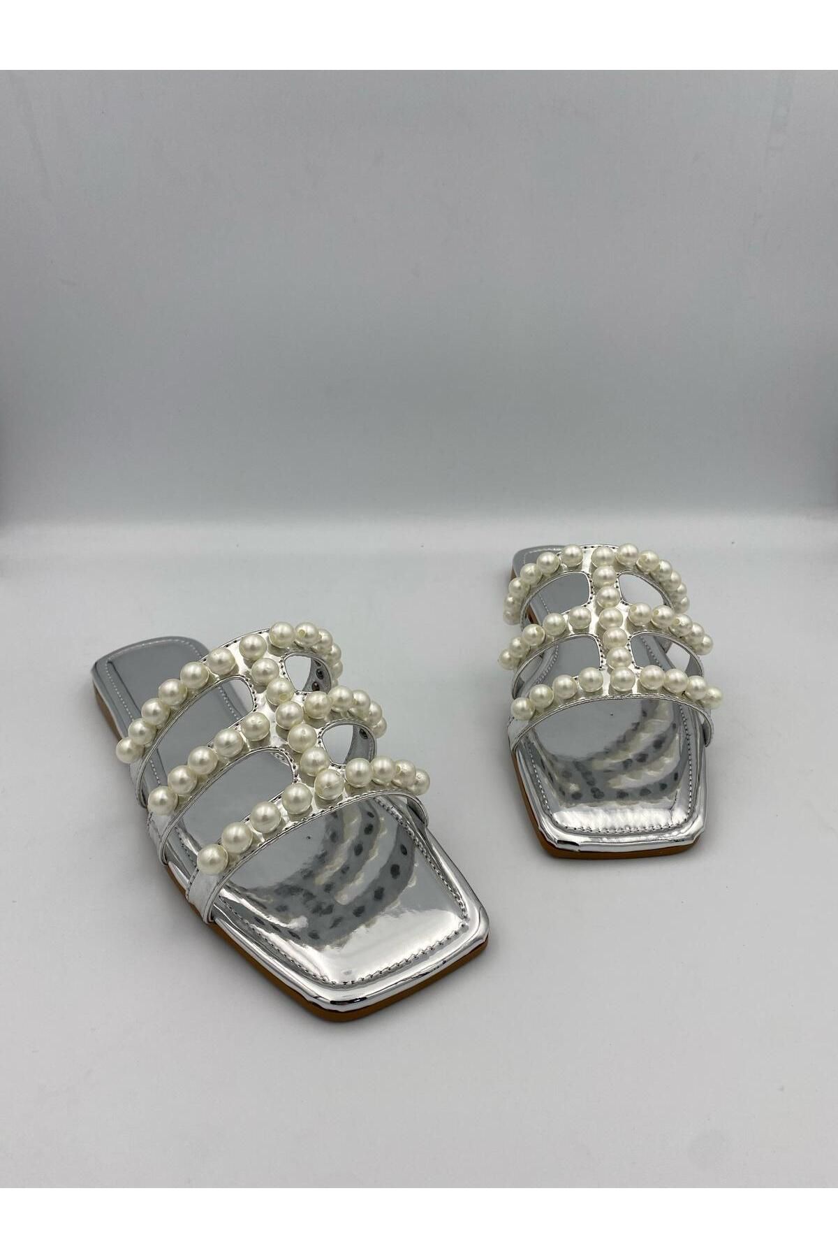 Ömer Ediz Shoes-Perpa Pearl Detailed Transparent Banded Women's Slippers – Summer Flat Sandals 2