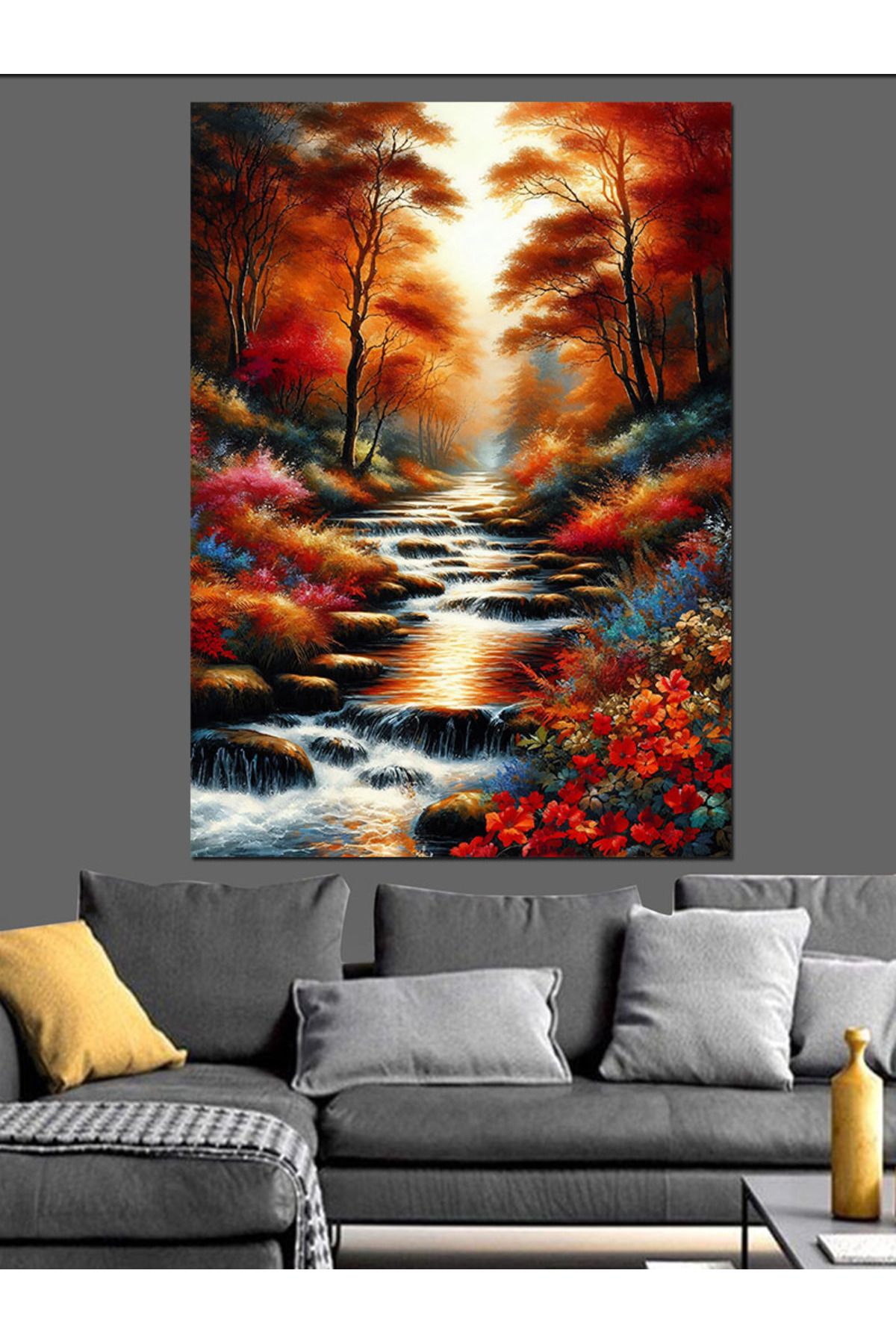 Tablomega-Autumn Creek Decorative Canvas - Mdf Wooden Table 3