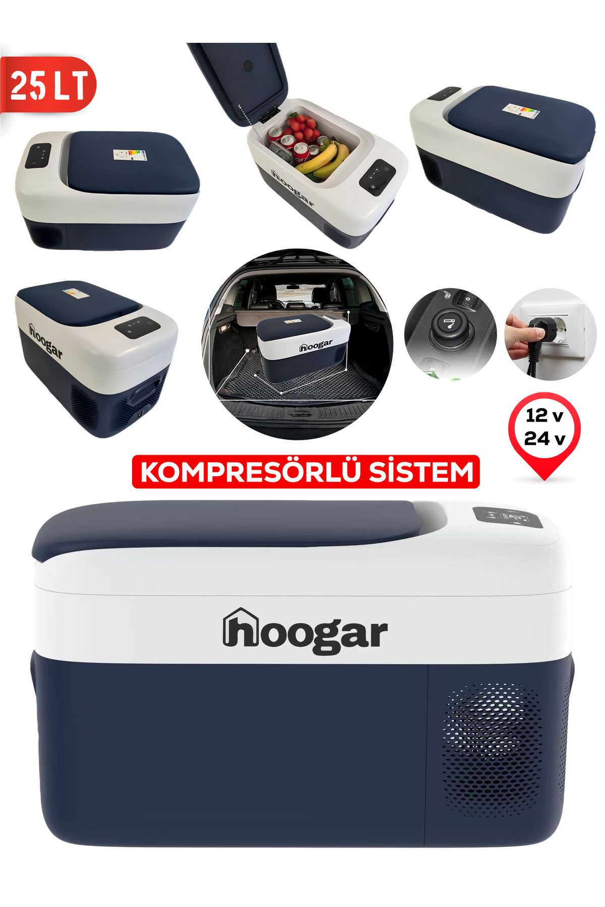 KANA Hooger German 21-25 LT Led Ekran Oto Karavan Tekne Tır Buzdolabı 12-24V -20 Derece Hızlı Soğutma