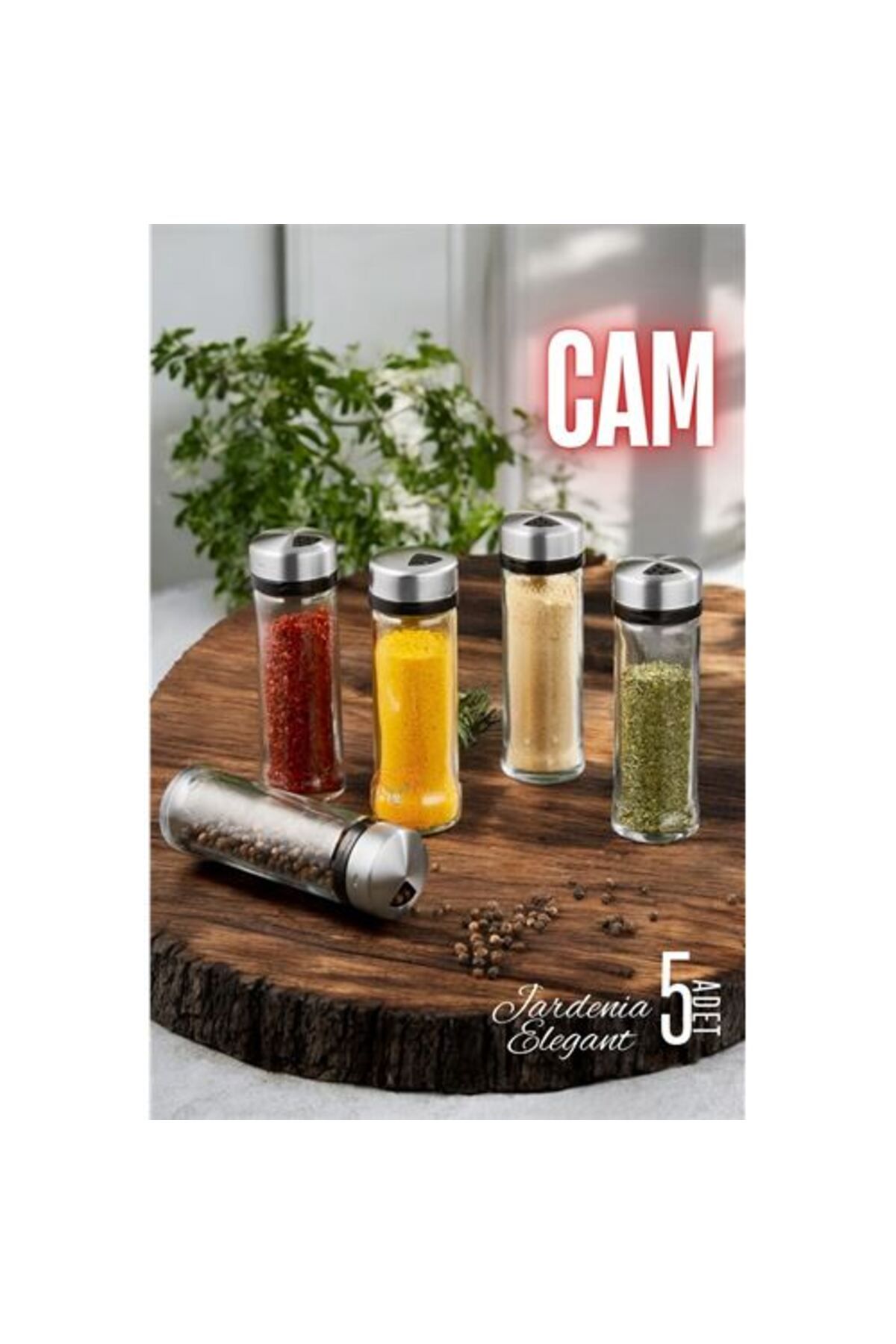 TYYLİ Cam Tuzluk Baharatlık 5 ADET Jardenia Elegant