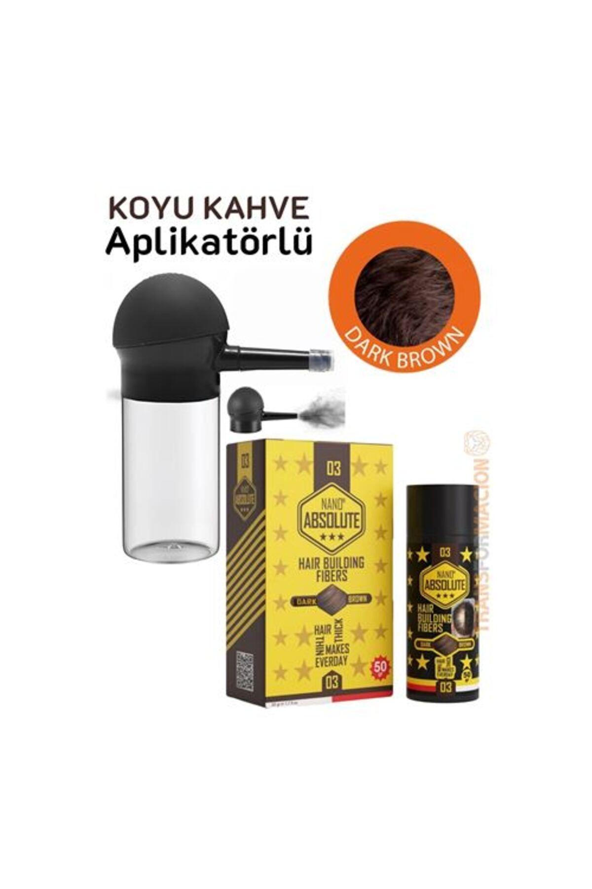 TYYLİ Aplikatörlü Saç Dolgunlaştırıcı Fiber Topik Toz KOYU TON KAHVERENGİ