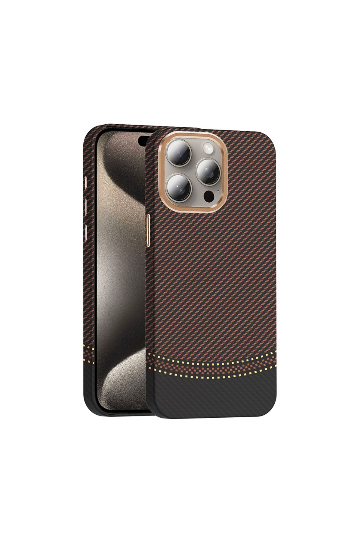 Rivor Apple iPhone 15 Pro Kılıf Kamera Çıkıntılı Magsafe Şarj Özellikli Karbon Fiber Görünümlü Kapak