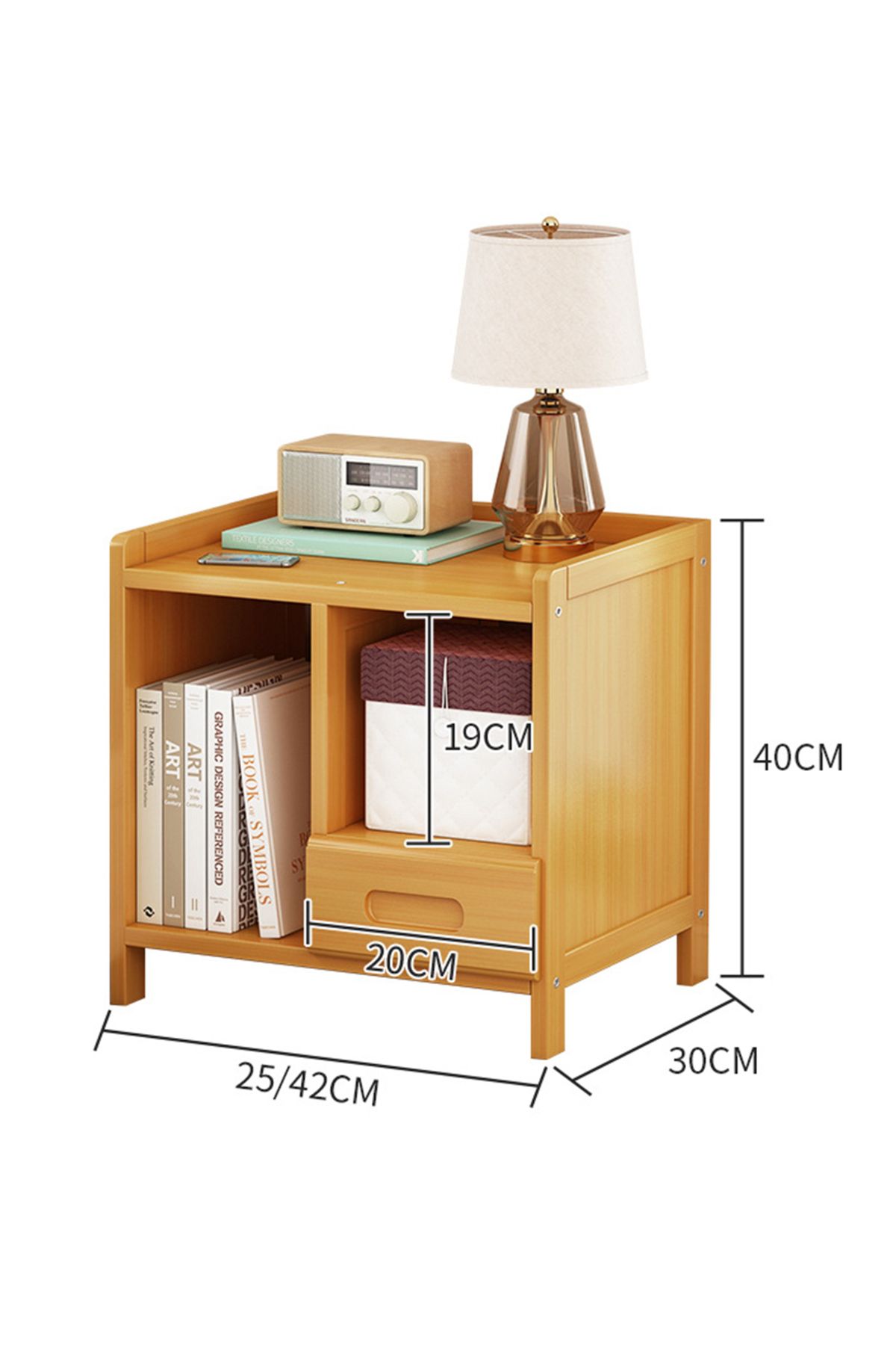sharpdo-Bamboo Bedside Table with 1 Drawer and 2 Open Shelves, Coffee Table with Storage Function 6