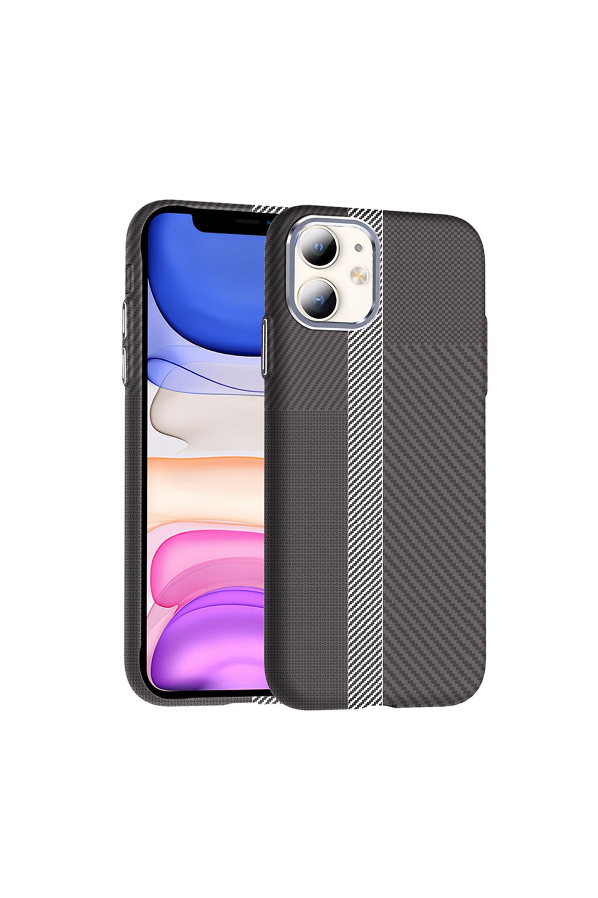 Rivor Apple iPhone 11 Uyumlu Kılıf Kamera Çıkıntılı Magsafe Şarj Özellikli Karbon Fiber Görünümlü Kapak