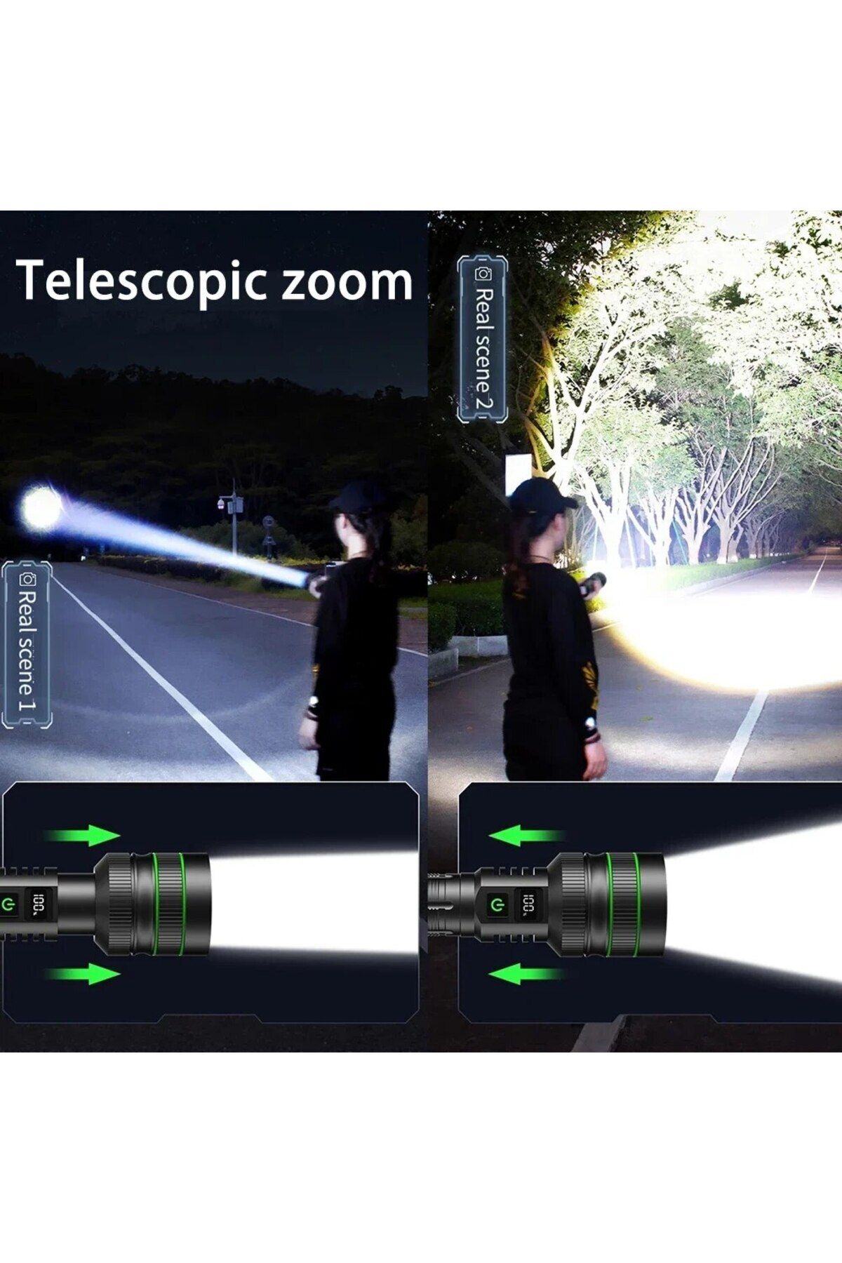 KENSUN-ZOOM black Most Powerful Long Shot LED Flashlight Zoomable Camping Torch Built-in 26650 Battery High 3
