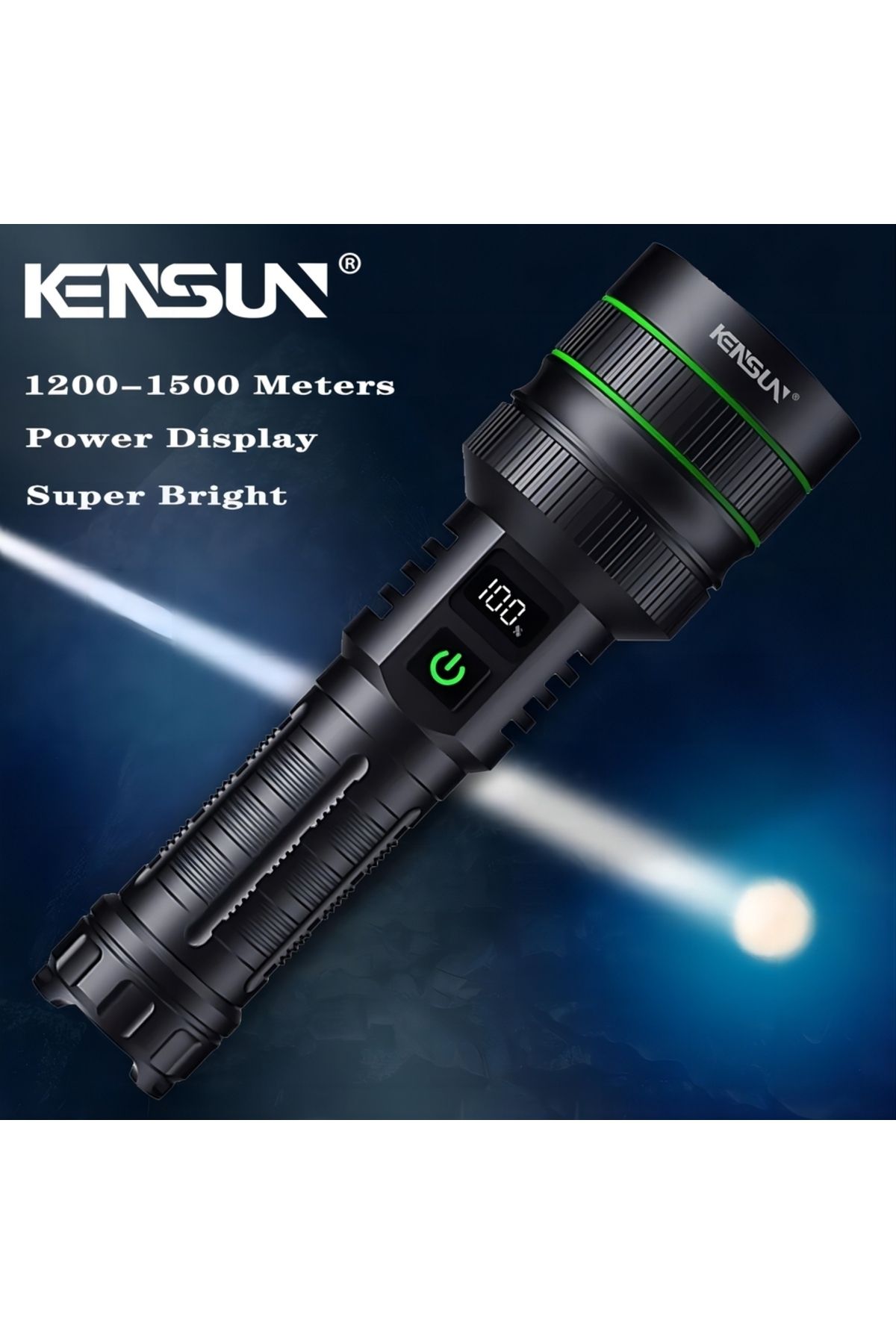 KENSUN-ZOOM black Most Powerful Long Shot LED Flashlight Zoomable Camping Torch Built-in 26650 Battery High 8